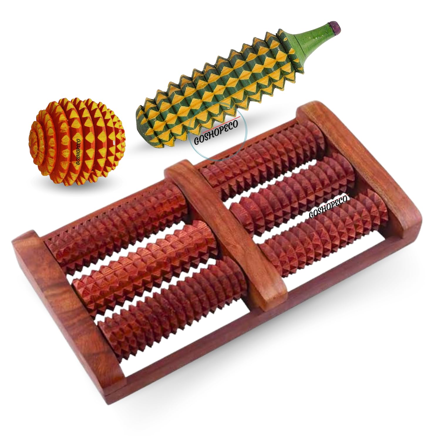 Acupressure Wooden Foot/Feet Massager 6 Roller By Goshopeco | Massage Roller for Back, Neck, Shoulders & Legs, Acupuncture Manual Hand Massager for Pain Relief Combo Kit, Set of 3 (B0DG321FMS) Amazon Price History, Amazon Price Tracker