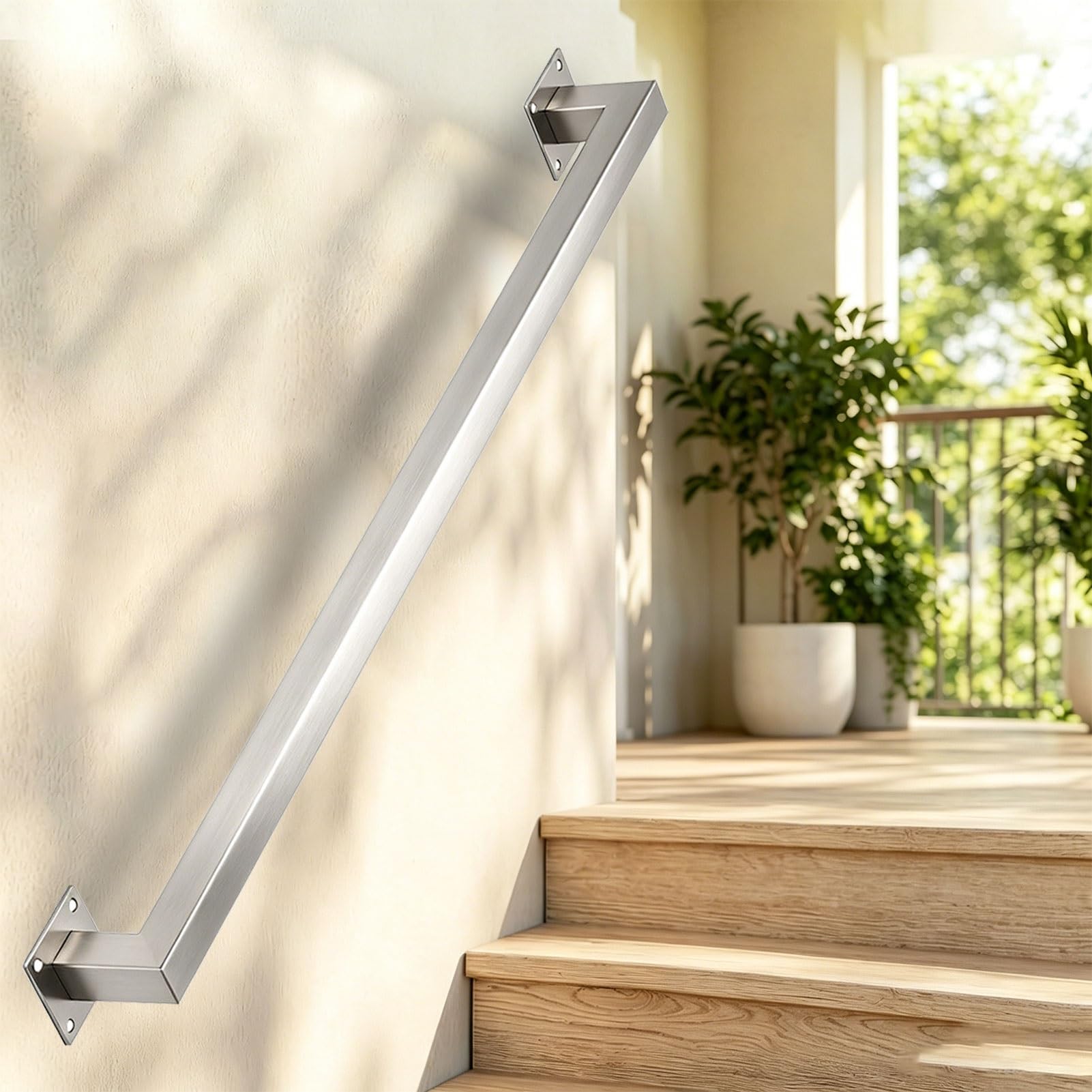 Stair Handrails for Walls, 1m 1.5m 2m 2.5m 3m Stainless Steel Square Pipe Staircase Banister Hand Rails, Modern Non-Slip Grab Rail for Outdoor Indoor Steps(9.2ft/280cm)