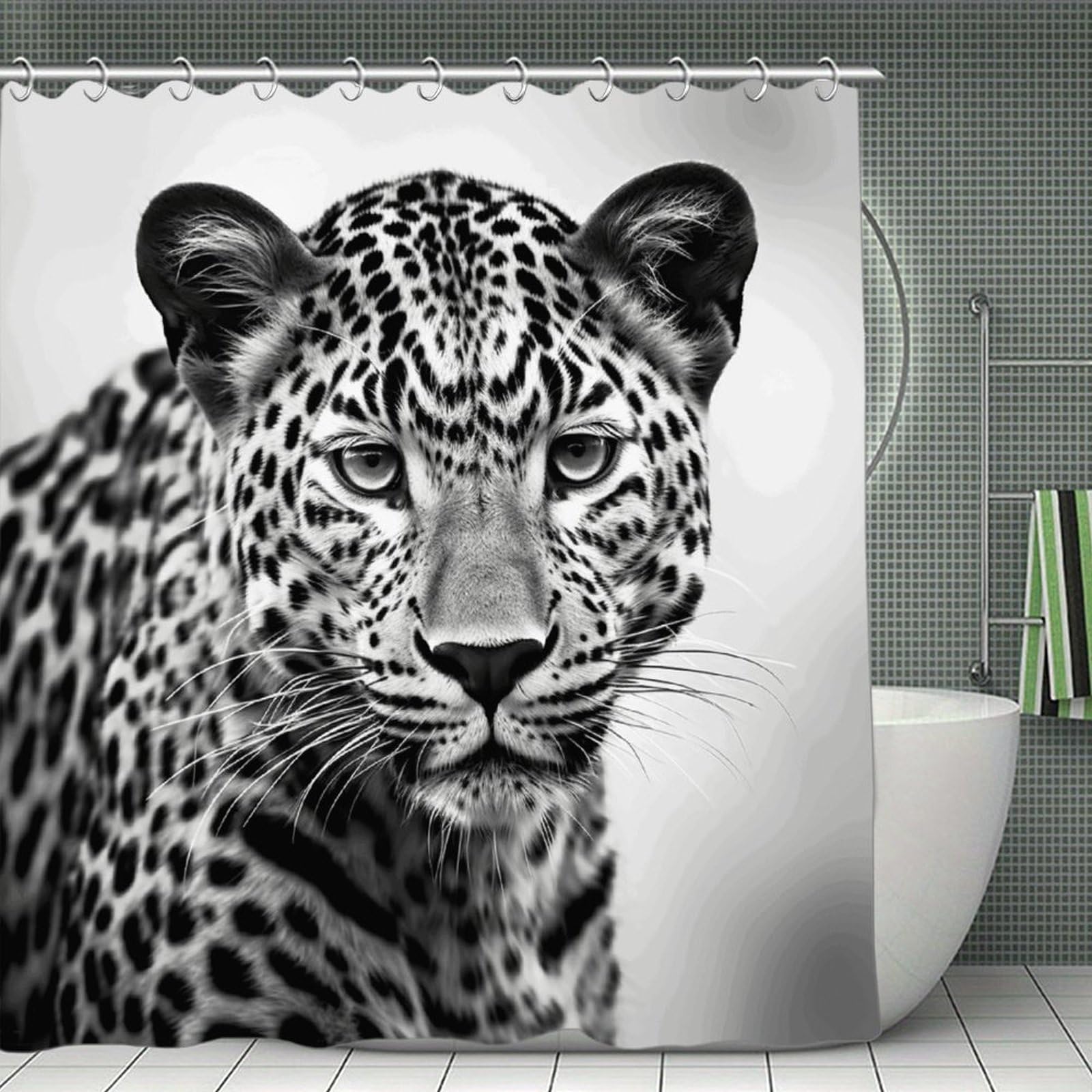 FekiLoot Black White Leopard Animal Shower Curtain Minimalist Aesthetic Bath Curtain with Hooks Simple Water Resistant Bathroom Shower Curtains Cute Blackout Privacy Curtains Cloth Curtain