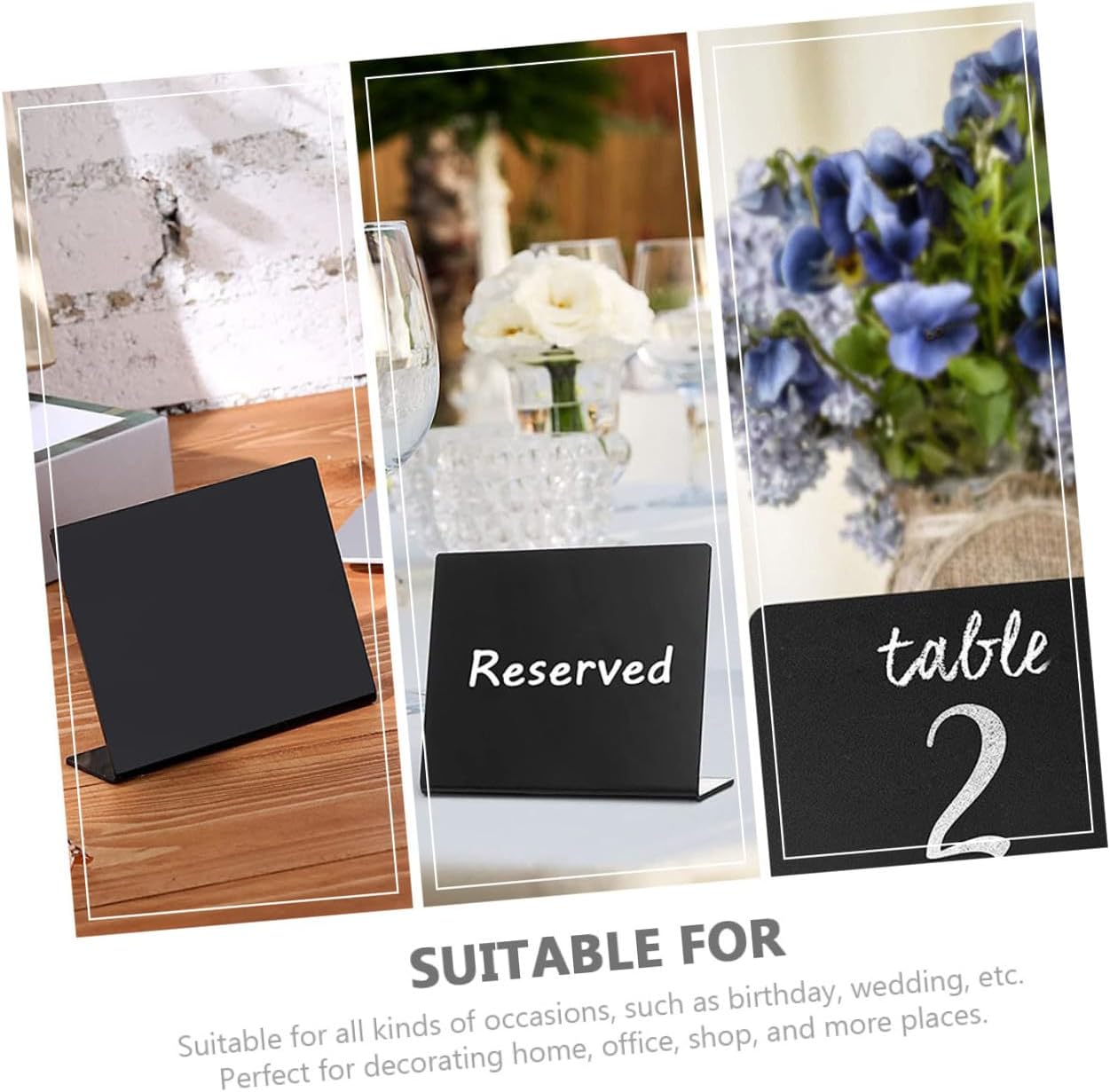 Beavorty Chalkboard Sign Set with 12 Black Acrylic Desktop Memo Boards, Erasable Small Wedding Writing Boards with Pen for Party and Home Decoration
