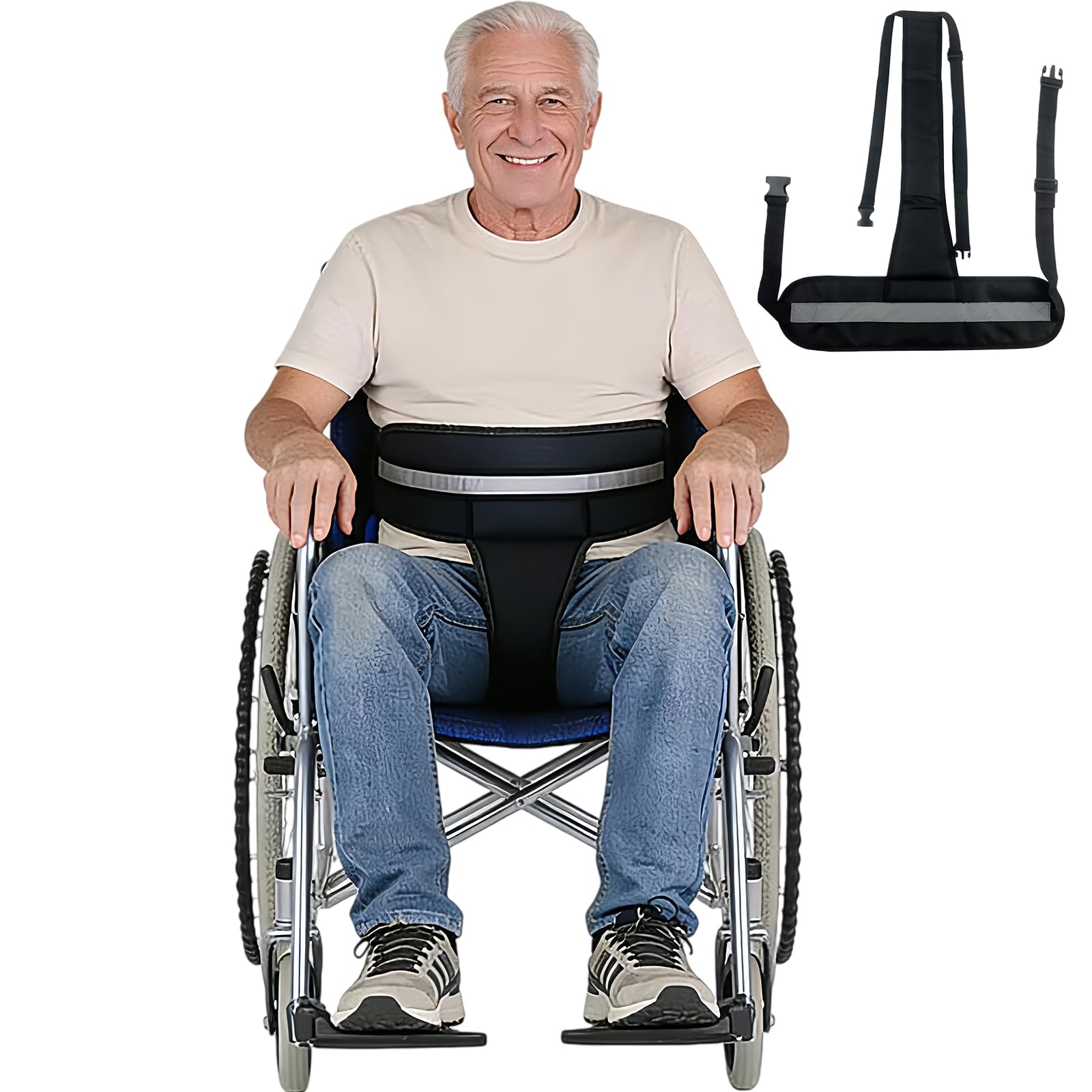 Wheelchair Seatbelt,Wheelchair Harness for Adults,T-Shape Chair Waist Lap Strap with Easy Release Buckles,Suitable for Dementia Patients,Adults,The Elderly,Pregnant,Paralyzed(Black)