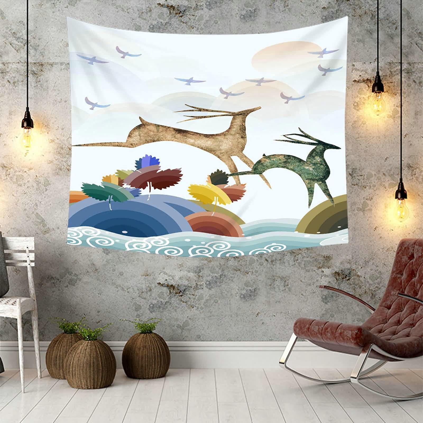 KnSam Dywan ścienny, ozdoba na ścianę, skaczący jeleń, dekoracja ścienna z poliestru, różne kolory, 300 x 260 cm