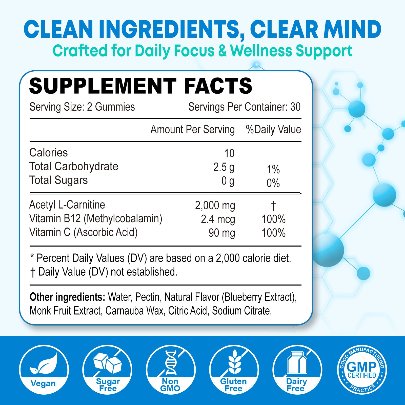 Sugar Free Acetyl L-Carnitine Gummies, L-Carnitine Supplement for Women & Men, with Vitamin C & B12, ALCAR for Energy, Brain & Heart Health Support, Vegan, Non-GMO, 60 Count — Amazon image 2