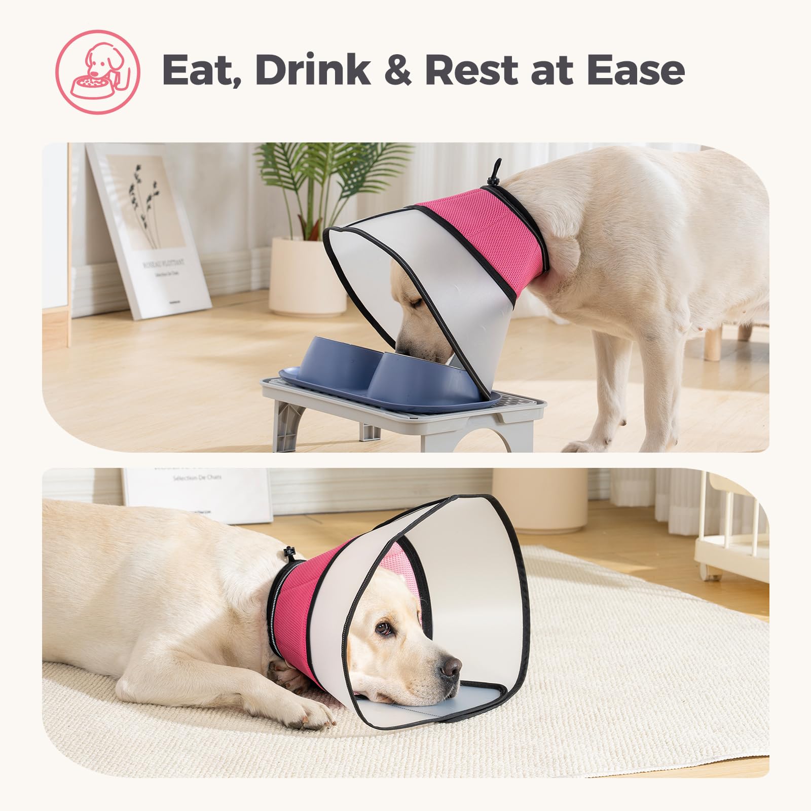 Avont ドッグ エリザベスカラー 犬用 猫用 術後ケア リカバリーカラー 中型 大型犬 調整可能 通気性 舐め防止 引っ掻き防止 傷口保護 -ピンク