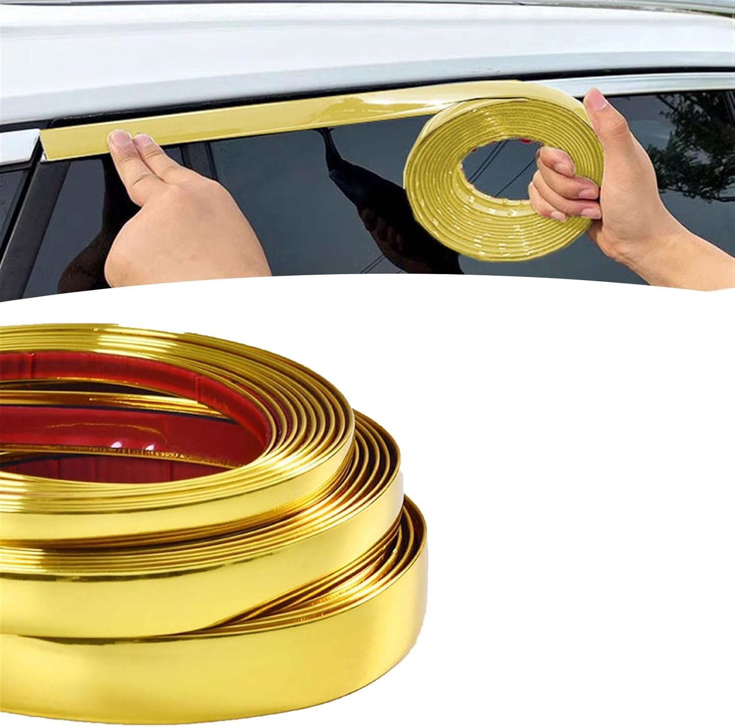 1640ft Automotive Car Exterior and Interior Molding Trim Self Adhesive DIY Moulding Trim Strip Line Decoration, Bumper Window Door Body Side Decorative Strip Scratch-Proof(Gold,10mm(0.39Inch))