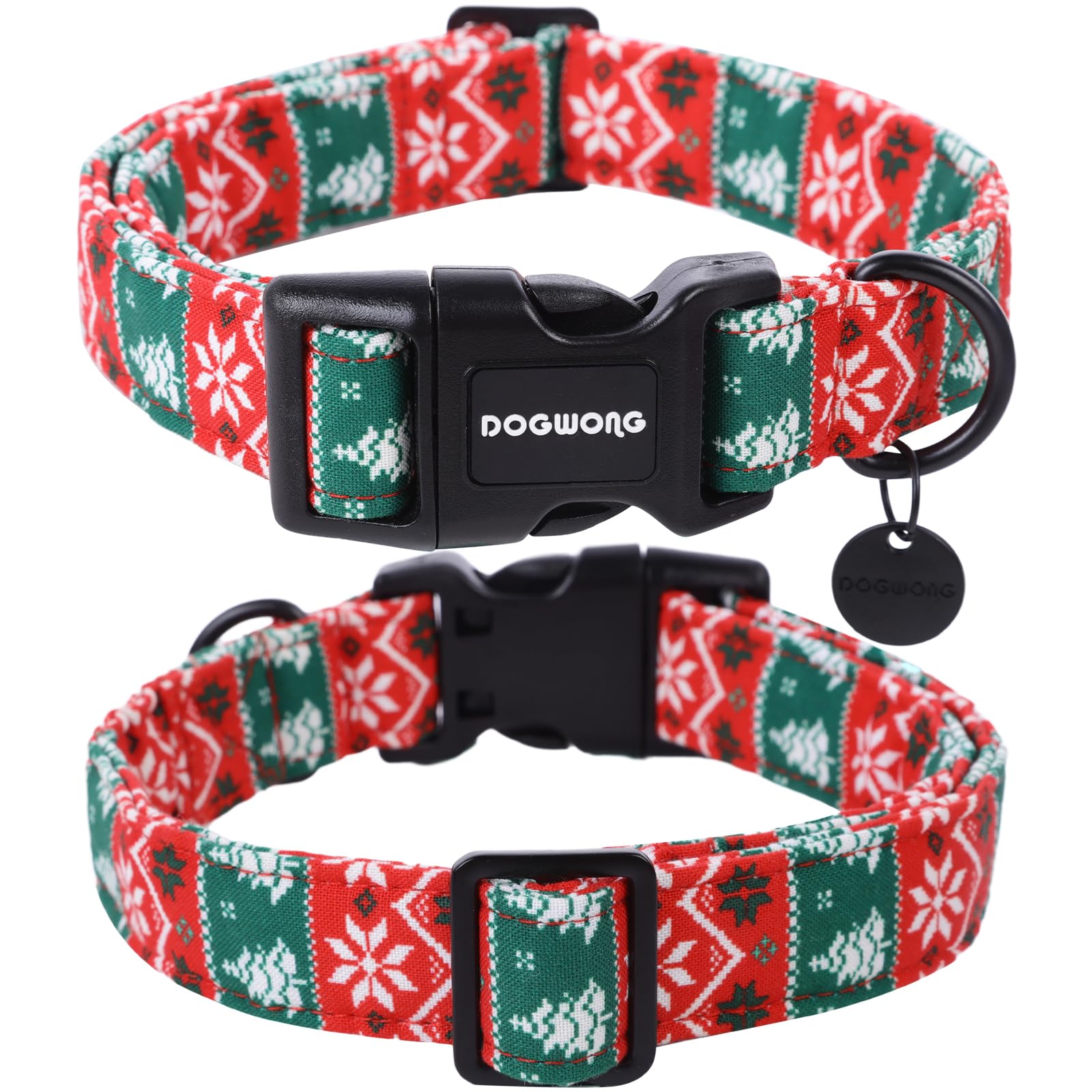 DOGWONG Christmas Cotton Dog Collar, Red Green Stripe Christmas Dog Collar Durable Soft Pet Collars Cute Red Necklace for Small Medium Large Dogs