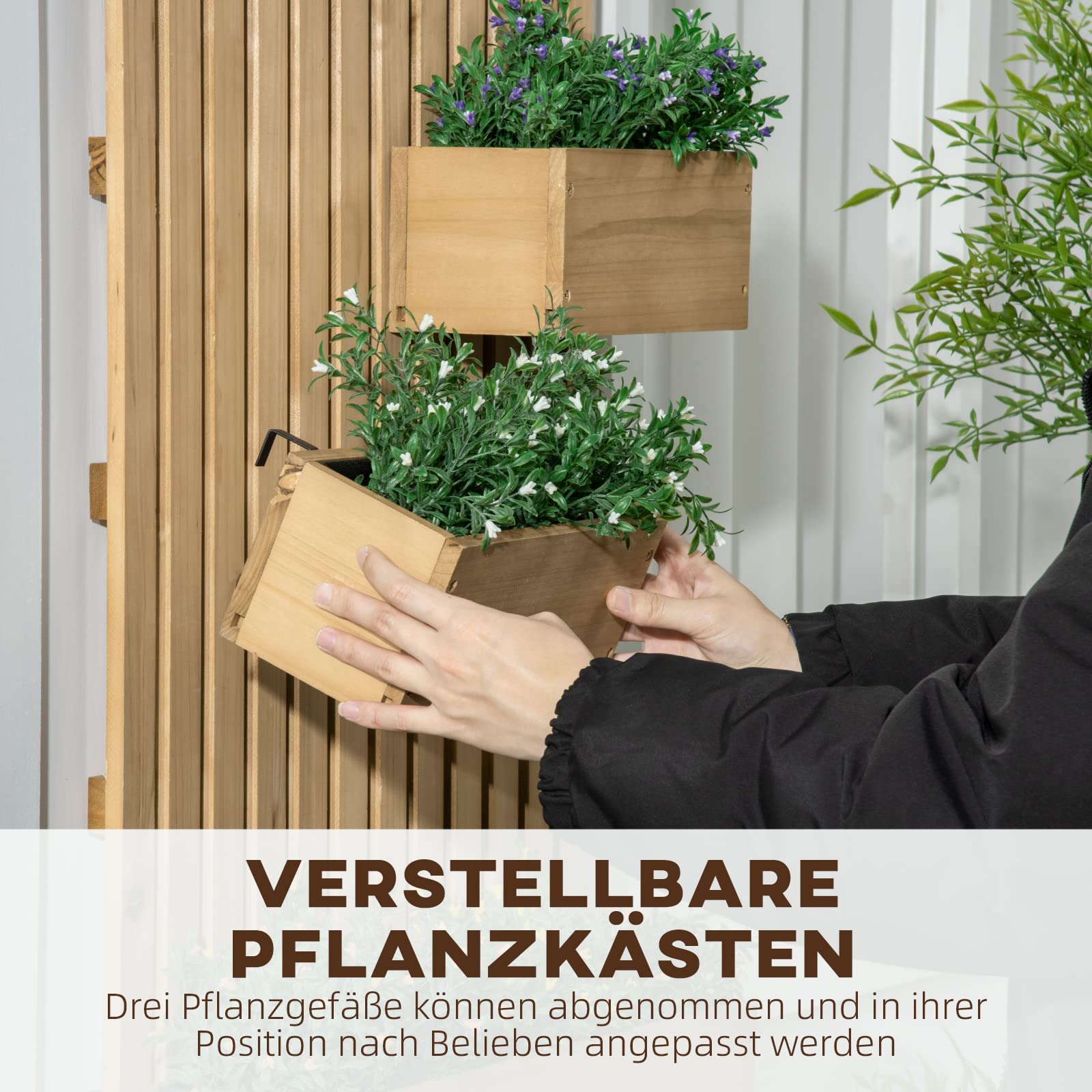 Outsunny Hochbeet mit Verstellbarem Blumenkasten Wand 60x16x80cm Naturholz