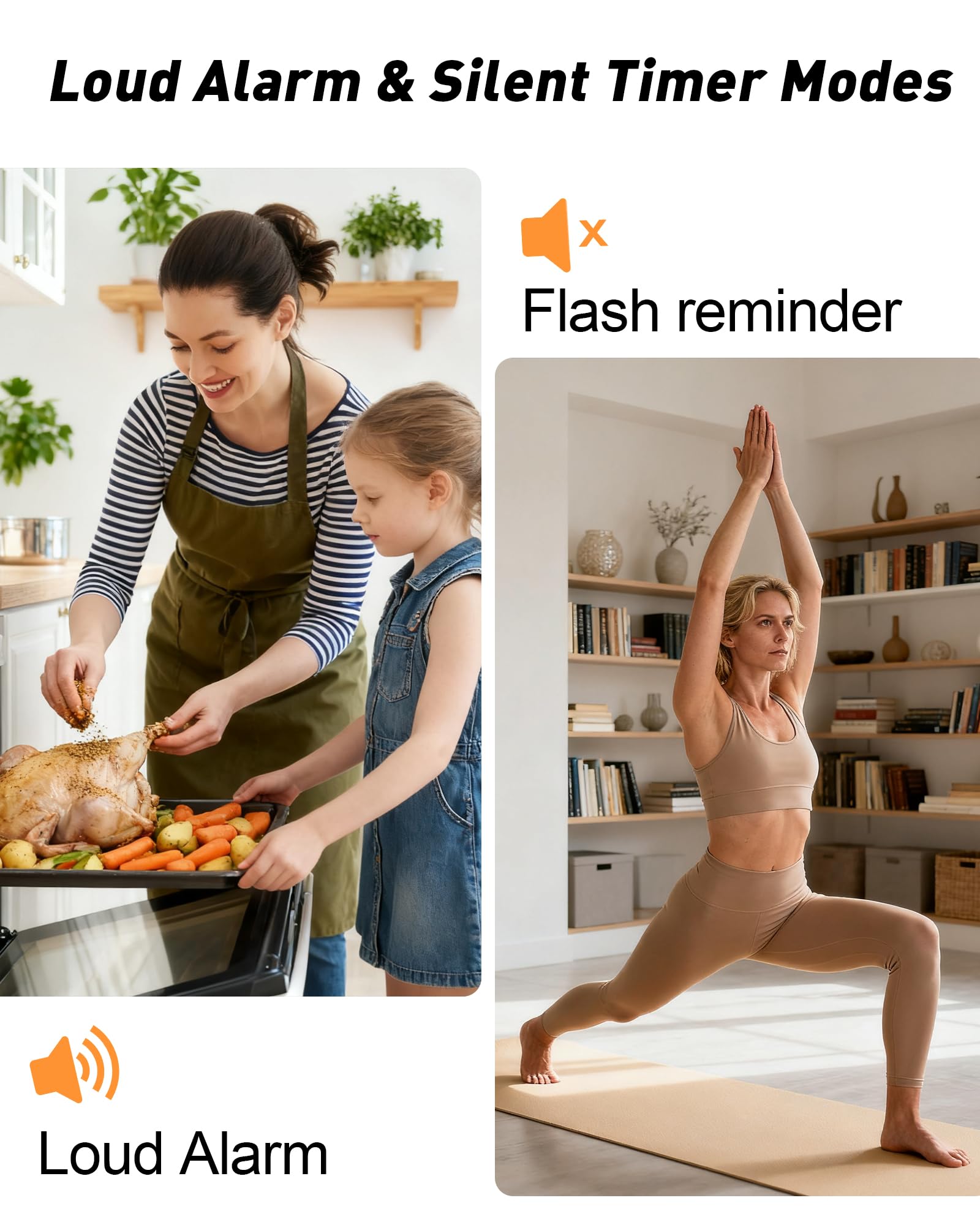 TPNEG Temporizador digital de cocina, temporizador de cocina de 4 canales con alarma, parte trasera magnética, modos ruidosos y silenciosos, cuenta arriba/abajo, ideal para hornos, personas mayores