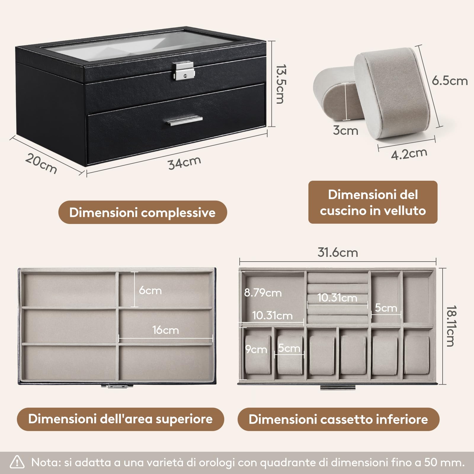 Lifewit Custodia Occhiali Rigida Uomo, Porta Occhiali da Sole Multiplo, Scatola Porta Occhiali con Cassetto, Scatola Orologi Orologi per Carte, Anelli, Spille, Fermacravatta, 35 x 21cm, Nero