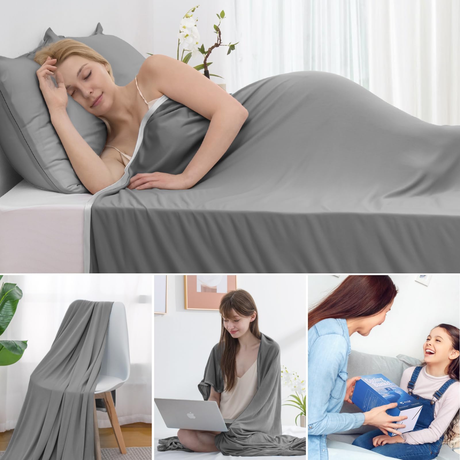 Marchpower Kühldecke,Doppelseitige Kühle Sommerdecke mit Japanische Kühlfasern, Nimmt Körperwärme auf, 2 in 1 doppelseitig Kinderdecke Wohndecke Sofadecke Reisedecke-200 x 150cm Grau