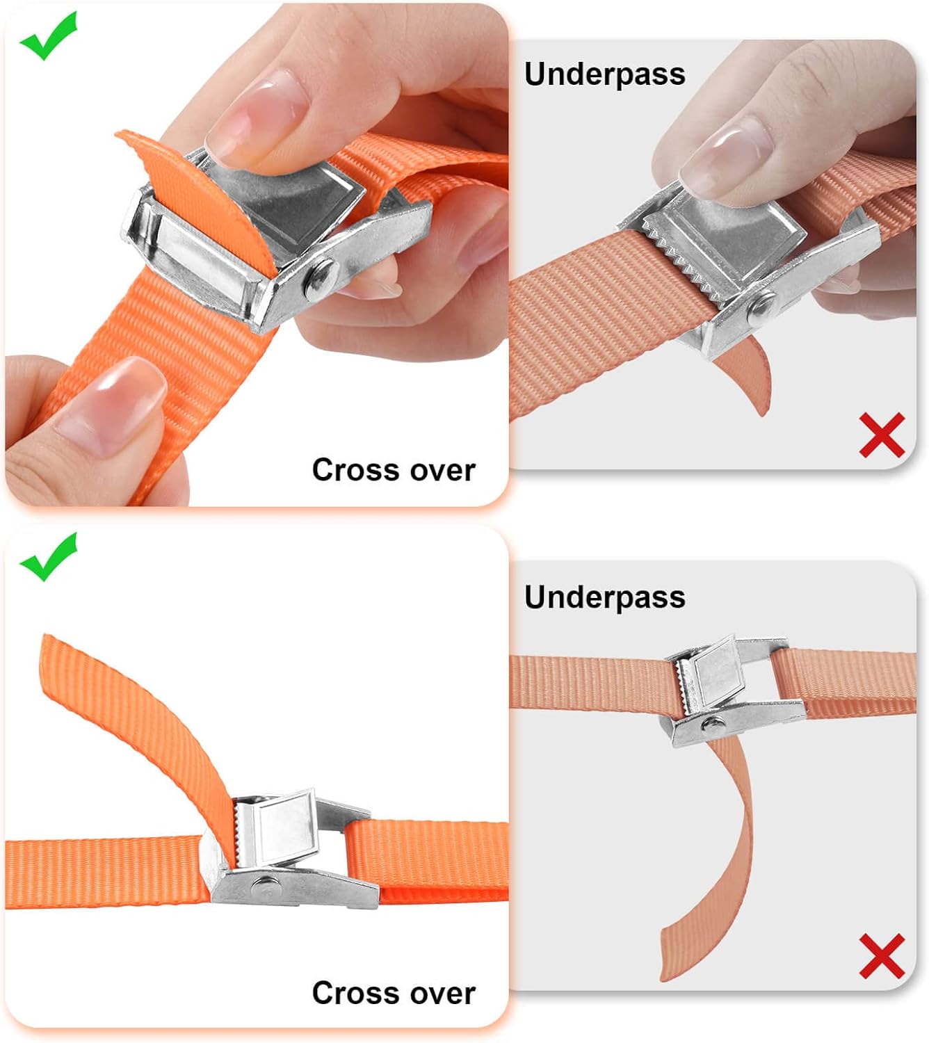 4-Pack Lashing Straps (1in x 10ft) - Cam & Ratchet Straps for Kayaks, Motorcycles, Trailers, Roof Racks & Car Tie Downs - Up to 600lbs
