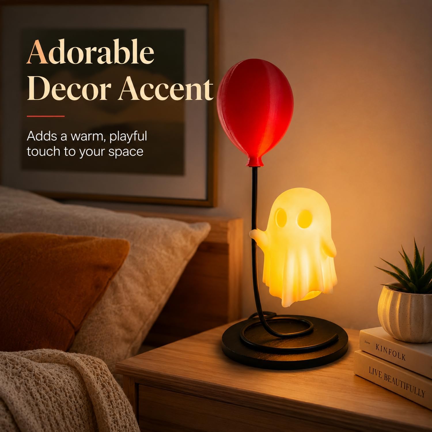 Cute Ghost Light Up Halloween Decor White Spooky Figurine Ghost with Red Balloon Mini Sculpture Halloween Party Decoration for Holiday Desktop Ornament Table Shelf（Assembly Required） image 5