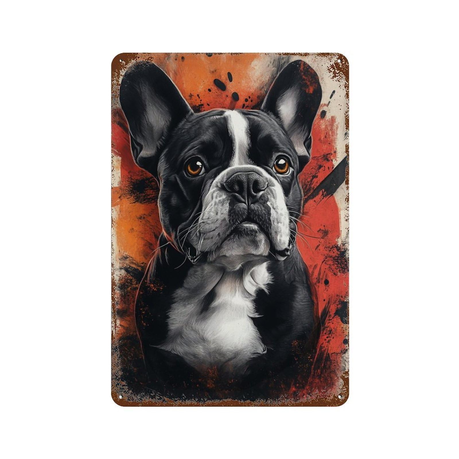 Bold Boston Terrier Art Print Rust Effect Tin Sign 11.8"x7.9", Ideal for Cafe, Home Bar And Lounge Decor