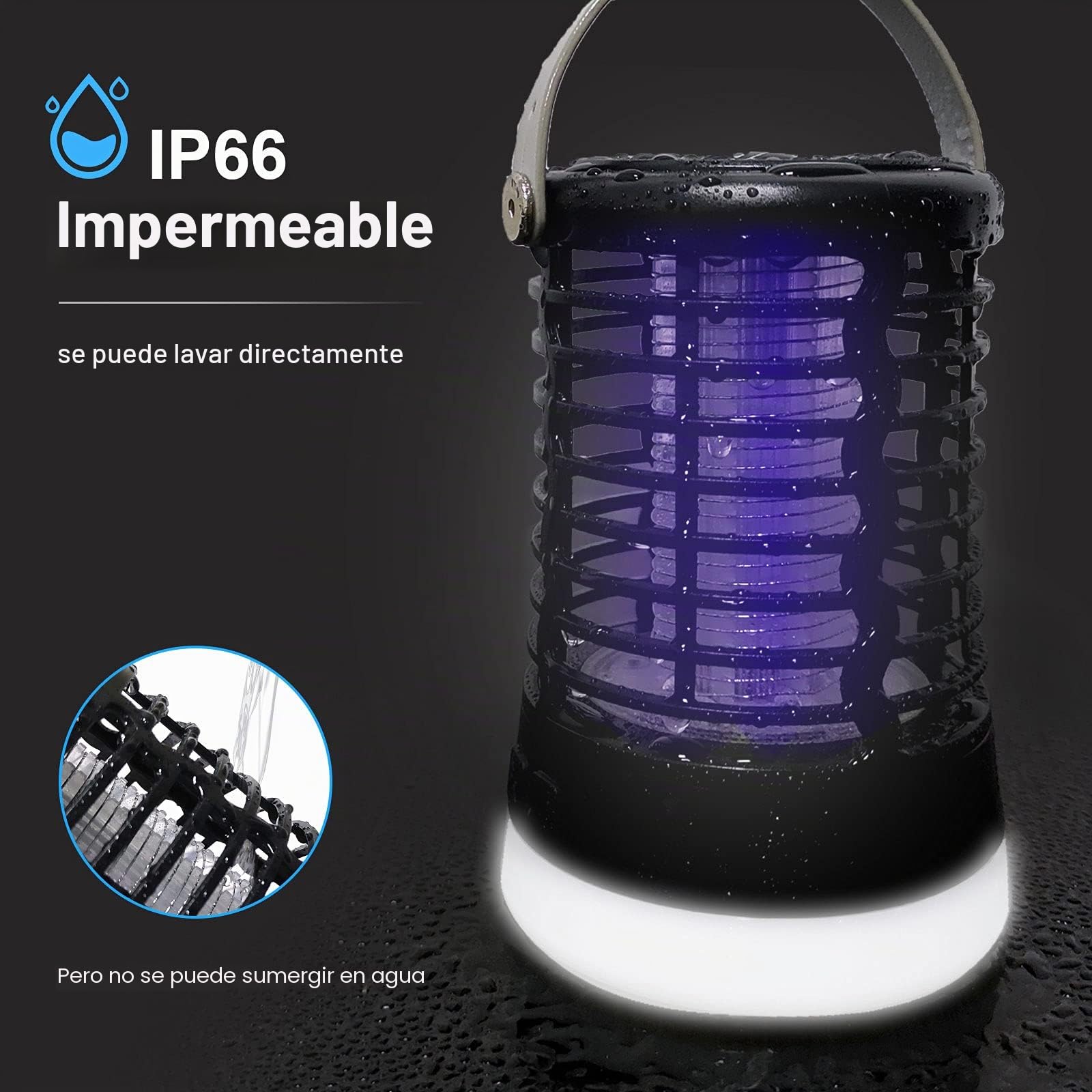 Lámpara Antimosquitos Eléctrico Recargable, Mosquitera Eléctrica USB 3 En 1 Trampa para Mosquitos 2200mAh Recargable A Prueba De Agua, 3 Modos Matamoscas IP66 para Interior Exterior