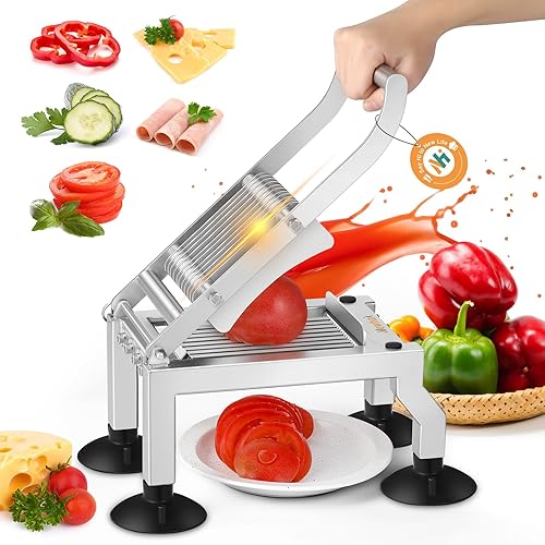 Newhai Cortador de tomate comercial de 0.4 pulgadas/0.394 in de grosor, manual de tomate, pepino, cebolla, jamón, huevo, cortador de huevos,