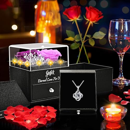 Miniatura 2 de 2 Rosa Preservada de Regalo para Mujeres - Rosa Eterna con Collar "Te Amo" - Regalos Románticos de Cumpleaños para Novia, Mamá, Esposa, Abuela en
