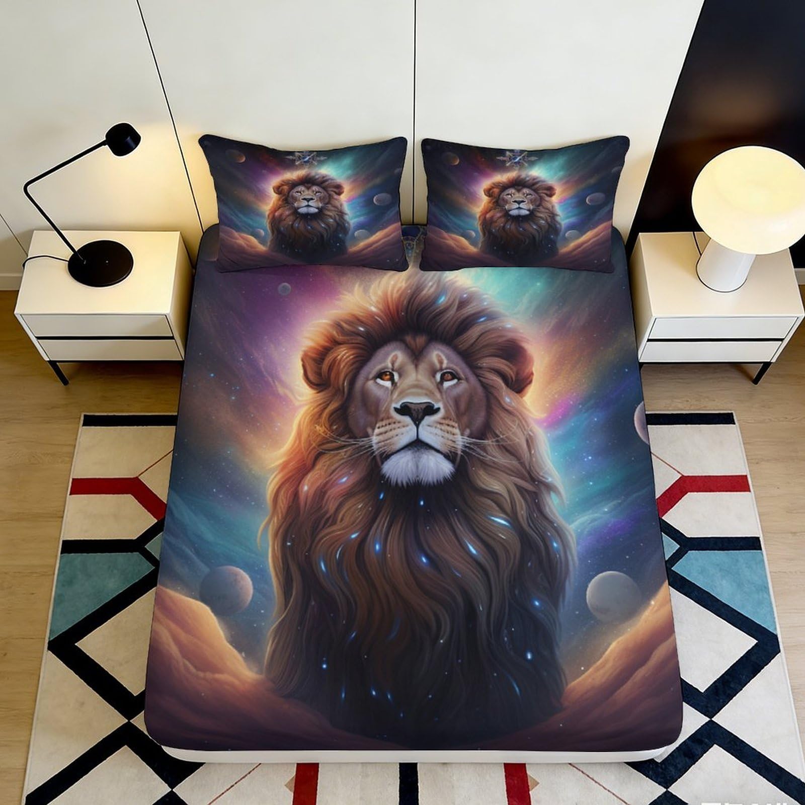 Pnayamiorkfel Style-9 3D Printed Lion Galaxy Fitted Sheet Microfiber Soft Breathable Cosmic Nebula Bed Cover For Bedroom Decor 90X200x25cm