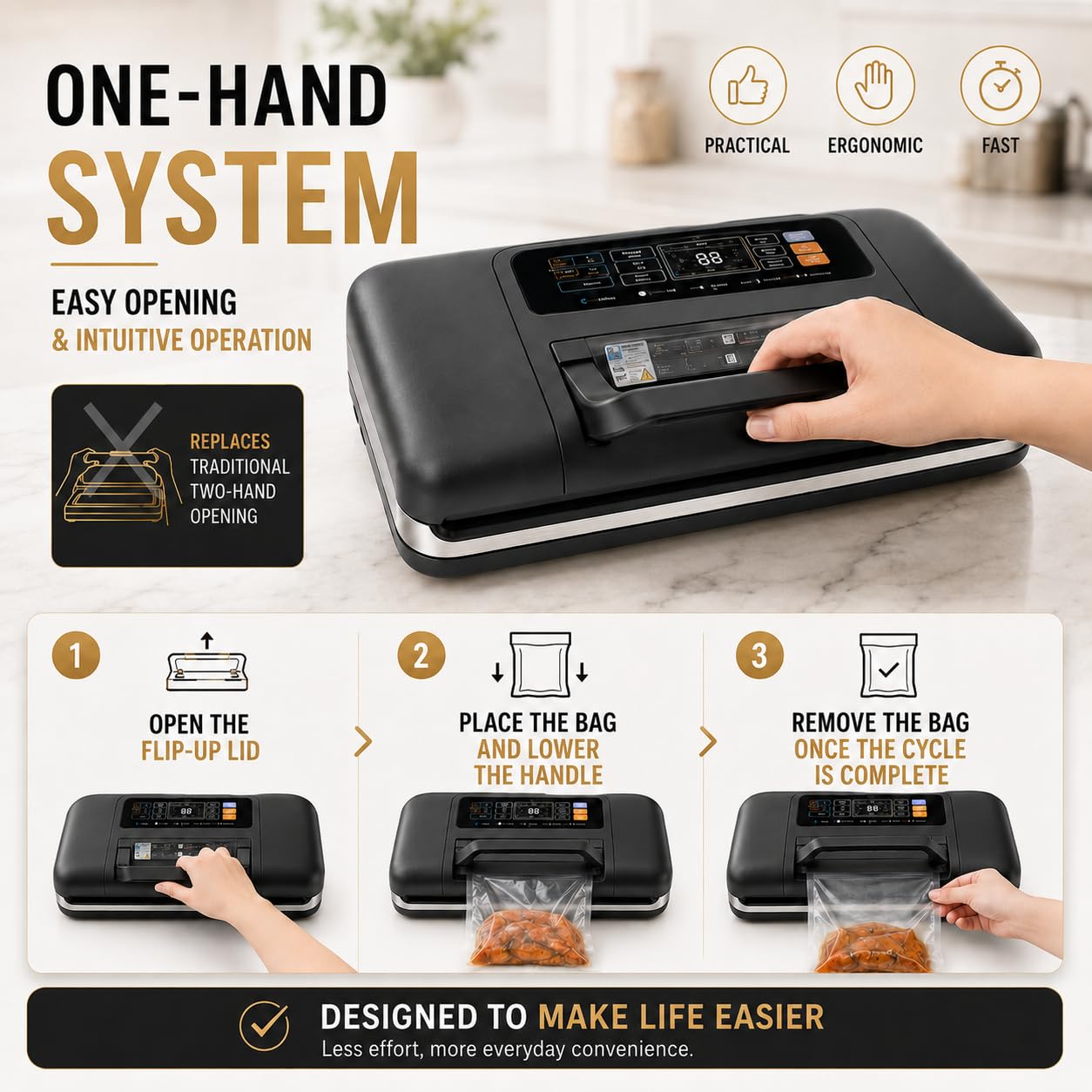 KinZon Machine Sous Vide Alimentaire Automatique, Appareil de Mise Sous Vide avec Affichage Numérique, Double Soudure, Coupeur Intégré, Modes Sec/Humide,10 Sacs Inclus