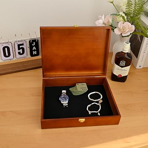 Miniatura 4 de Caja del tesoro de madera vintage con pestillo de latón, marrón