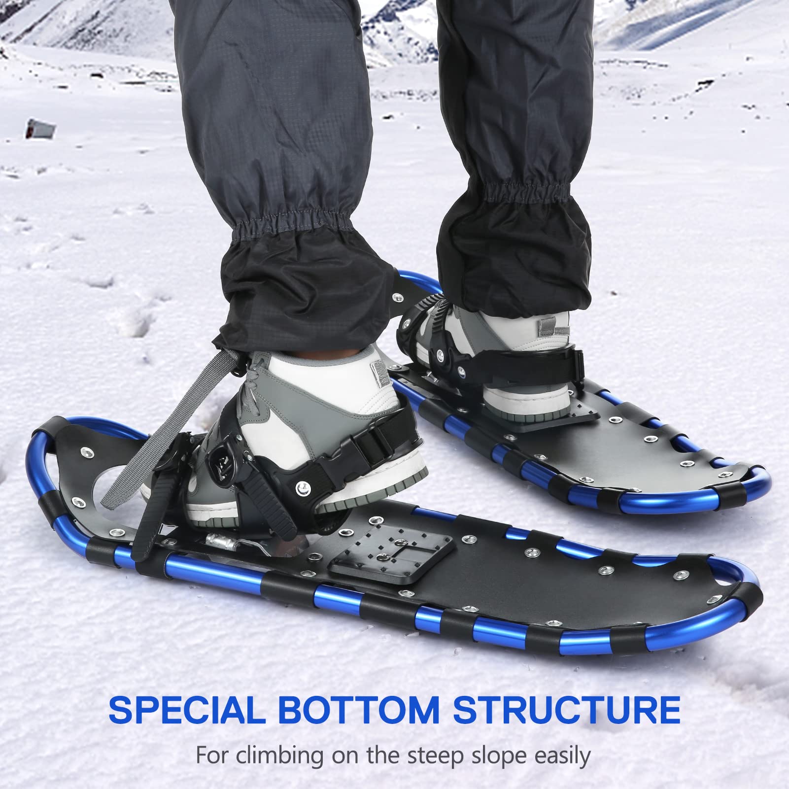 Lot de raquettes à neige en aluminium avec bâtons de trekking réglables, guêtres et sac de transport, 13 pouces/21 pouces/25 pouces/27 pouces/30 pouces pour adultes et enfants