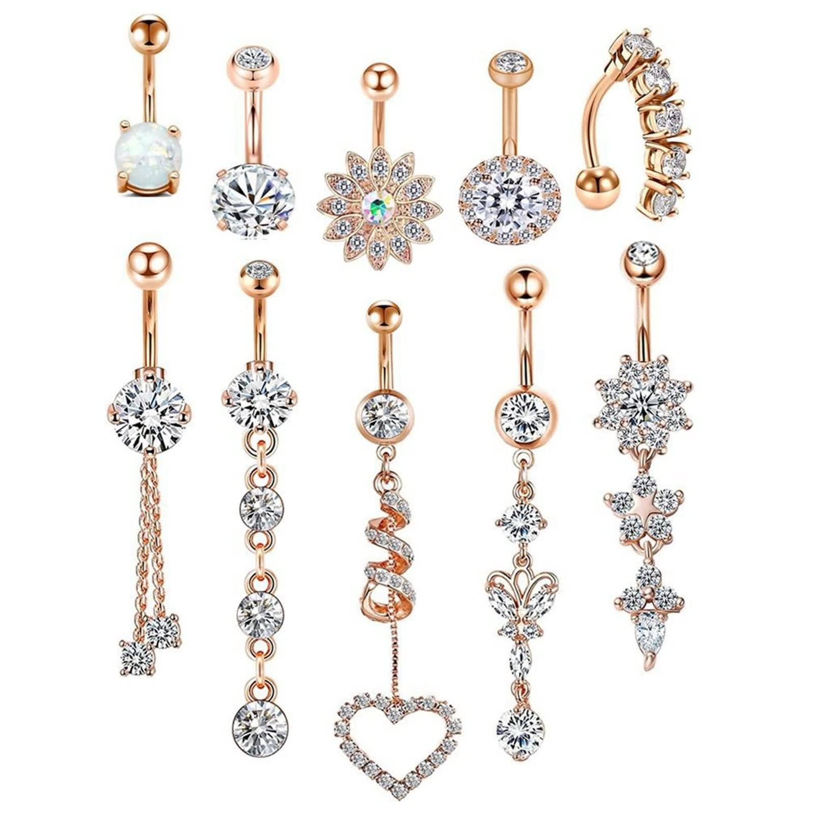 Bauchnabelpiercing Chirurgenstahl Blume, Bauchnabelpiercing H?Ngend Sexy 14 Gauge Schmuck Set Runder Zirkonia-Anhänger