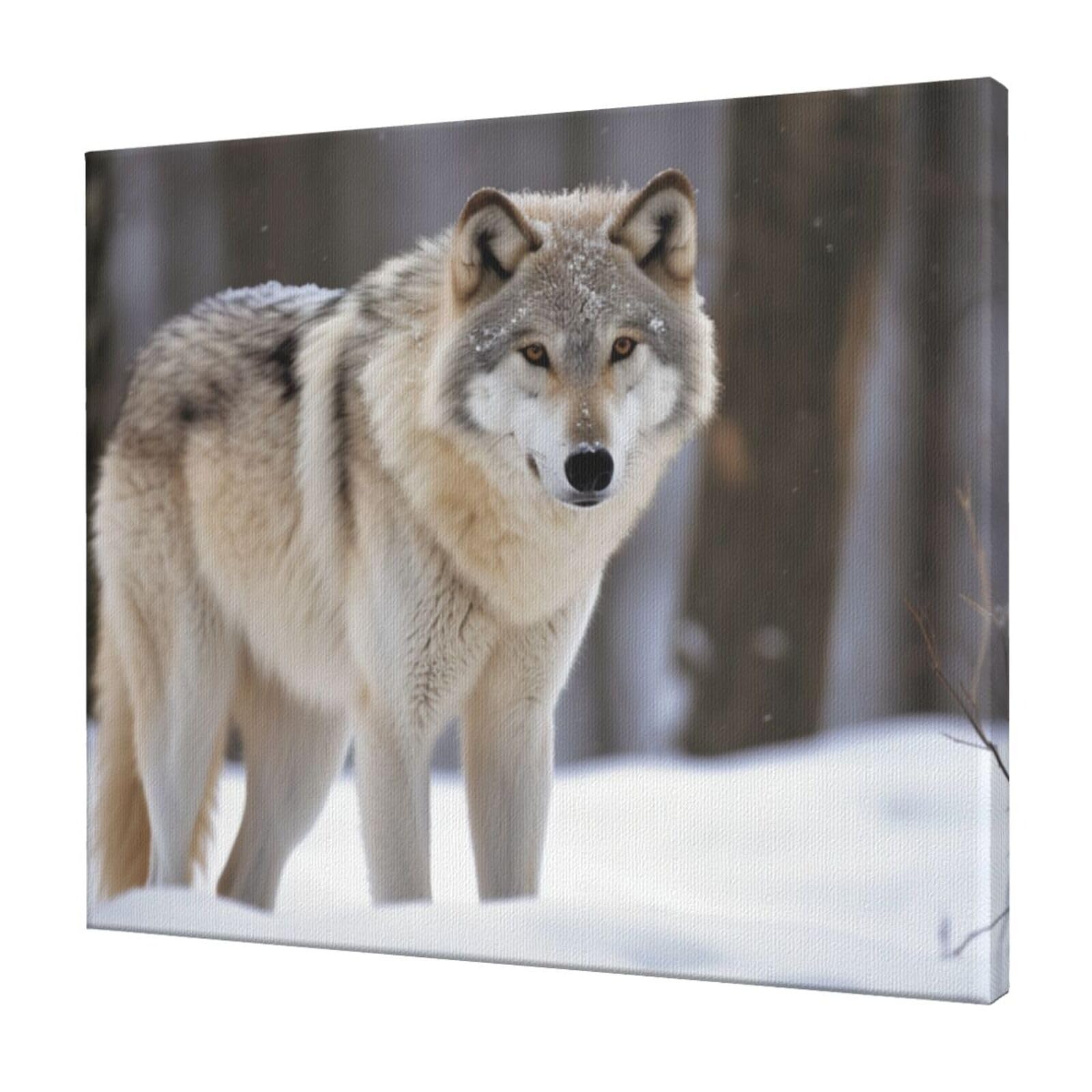 FodPand wolf in the snow Canvas Wall Art for Living Room Wall Decor 20"x24" Modern Artwork Painting Pictures Hanging Canvas Prints Aesthetic Wall Art for Bedroom Bathroom Office Wallart Decor