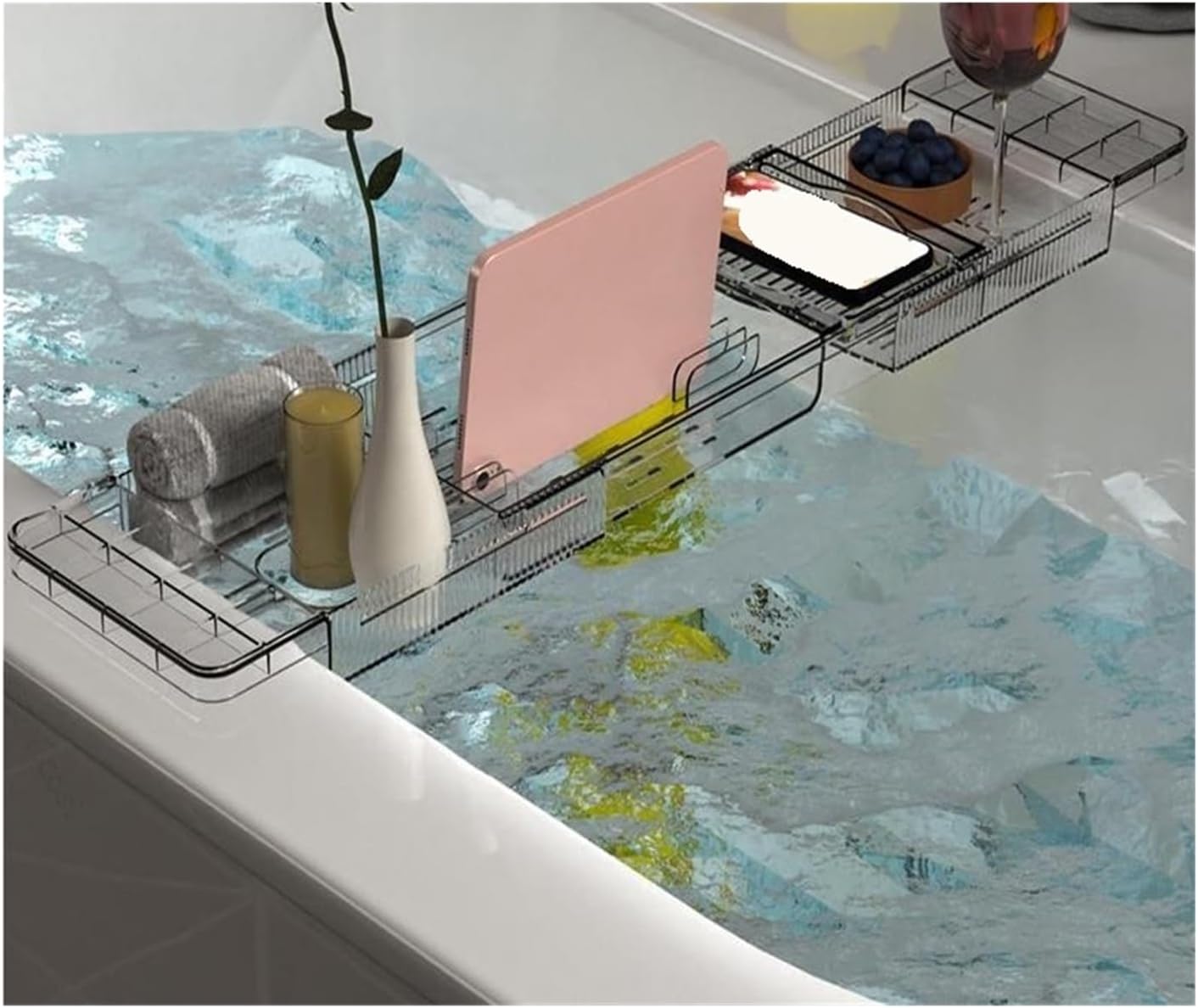 Bath Tray for Tub Clear Bathroom Bathtub Shelf Multi-Functional Glass Spacious Organizer for Tablets