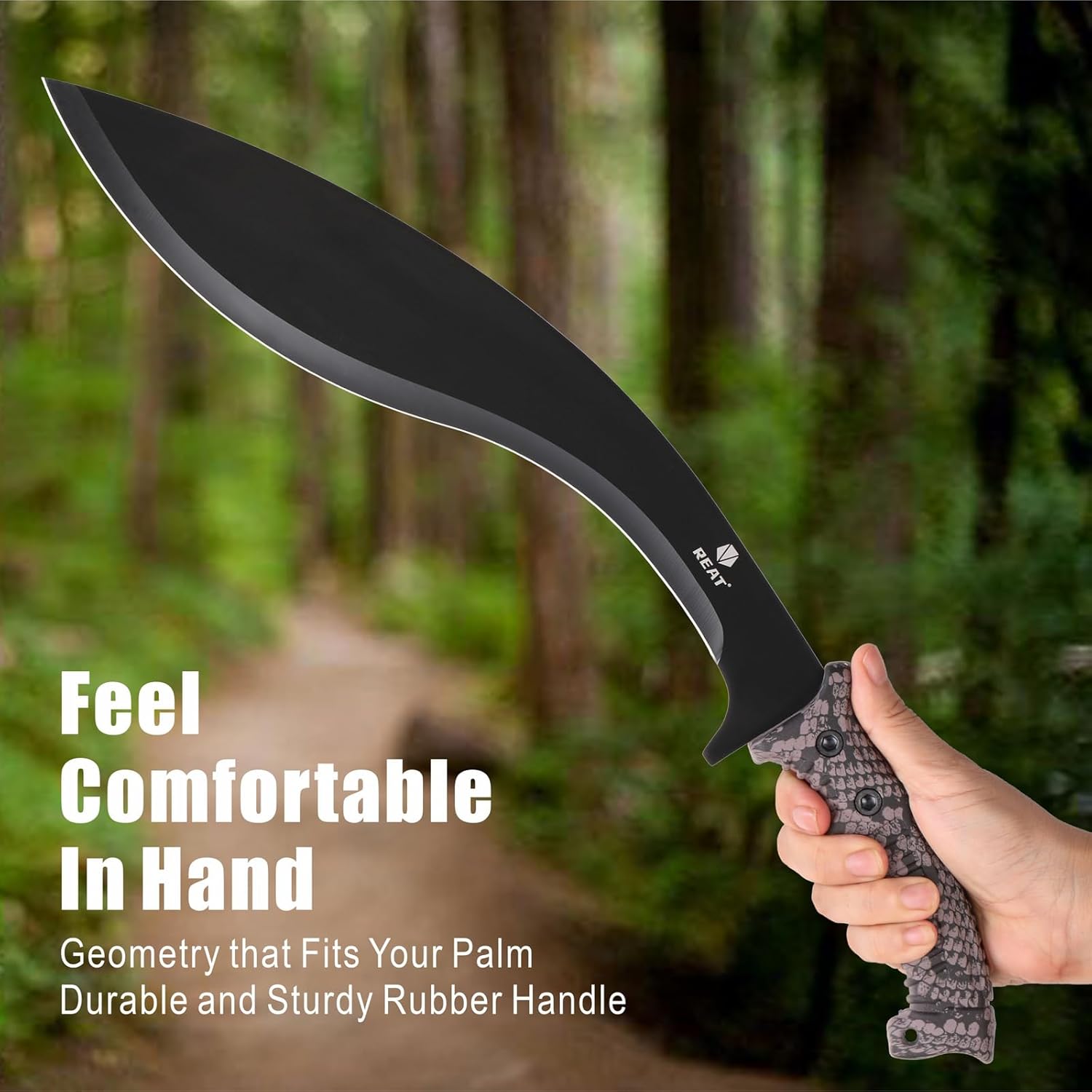 REAT Kukri Machete with Sheath,19 inch 420 Stainless Steel Blade,Non-silp Rubber Handle, Machetes for Cutting Trees,Yard Work,Hunting,Camping - Image 4