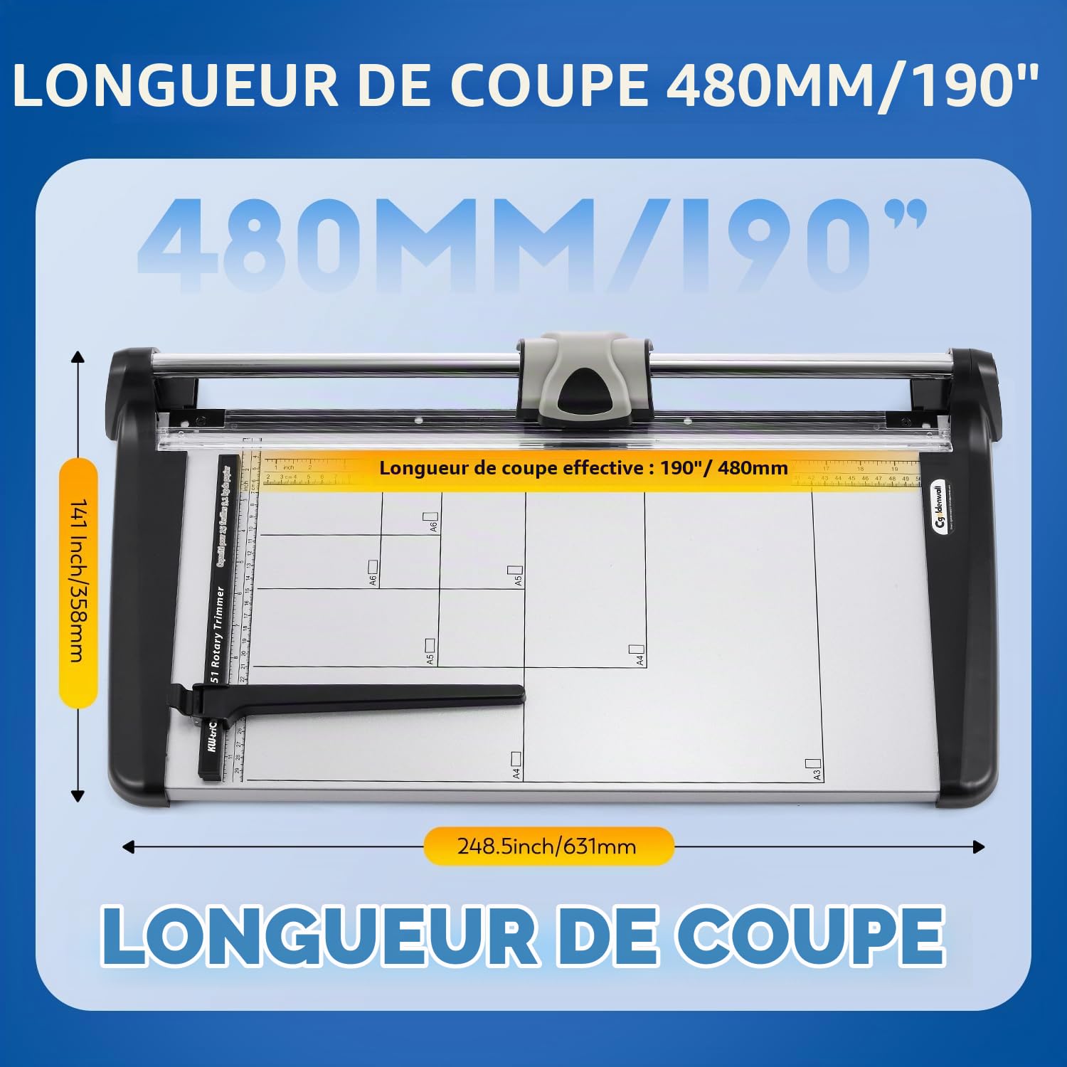 CGOLDENWALL Coupe-Papier Industriel A3 de Capacité de 15 Feuilles, avec Règle Latérale, Grille de Mesure A3-A6 et Garde de Sécurité, Massicot pour Papier, Photo, Papier d'Artisanat, PVC (A3)