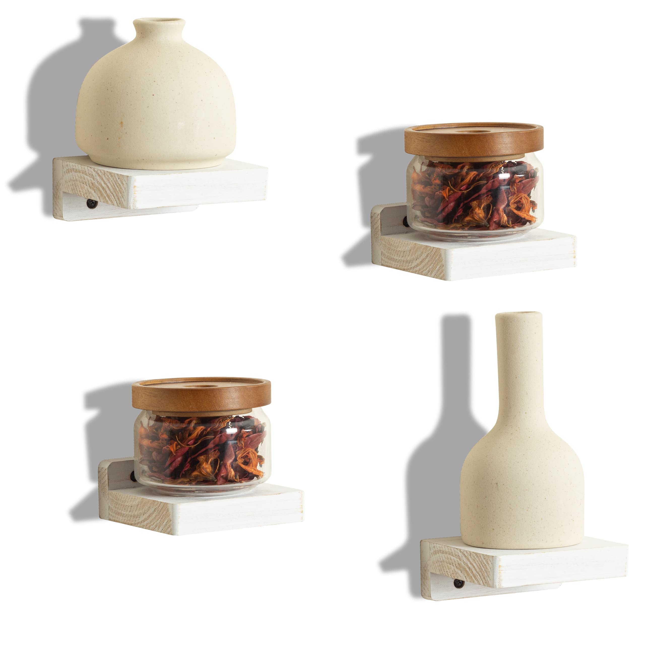 Freezing point Small Floating Shelf for Wall Set of 4 Natural Wood 4Inch Mini Wall Shelves Decor Plant Display Collectibles Mounted Kitchen Bathroom