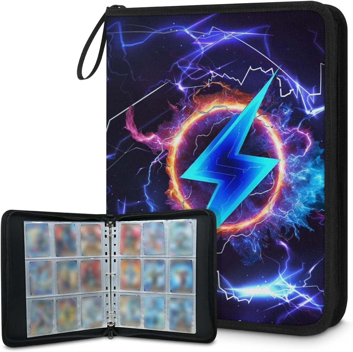 Cool Lightning Trading Card Binder 9 Pockets, Collectible Trading Card Albums, Pockets Card Binder Holds 900 Cards, 50 Sheets Game Card Storage Case With Zipper for TCG MTG Cards