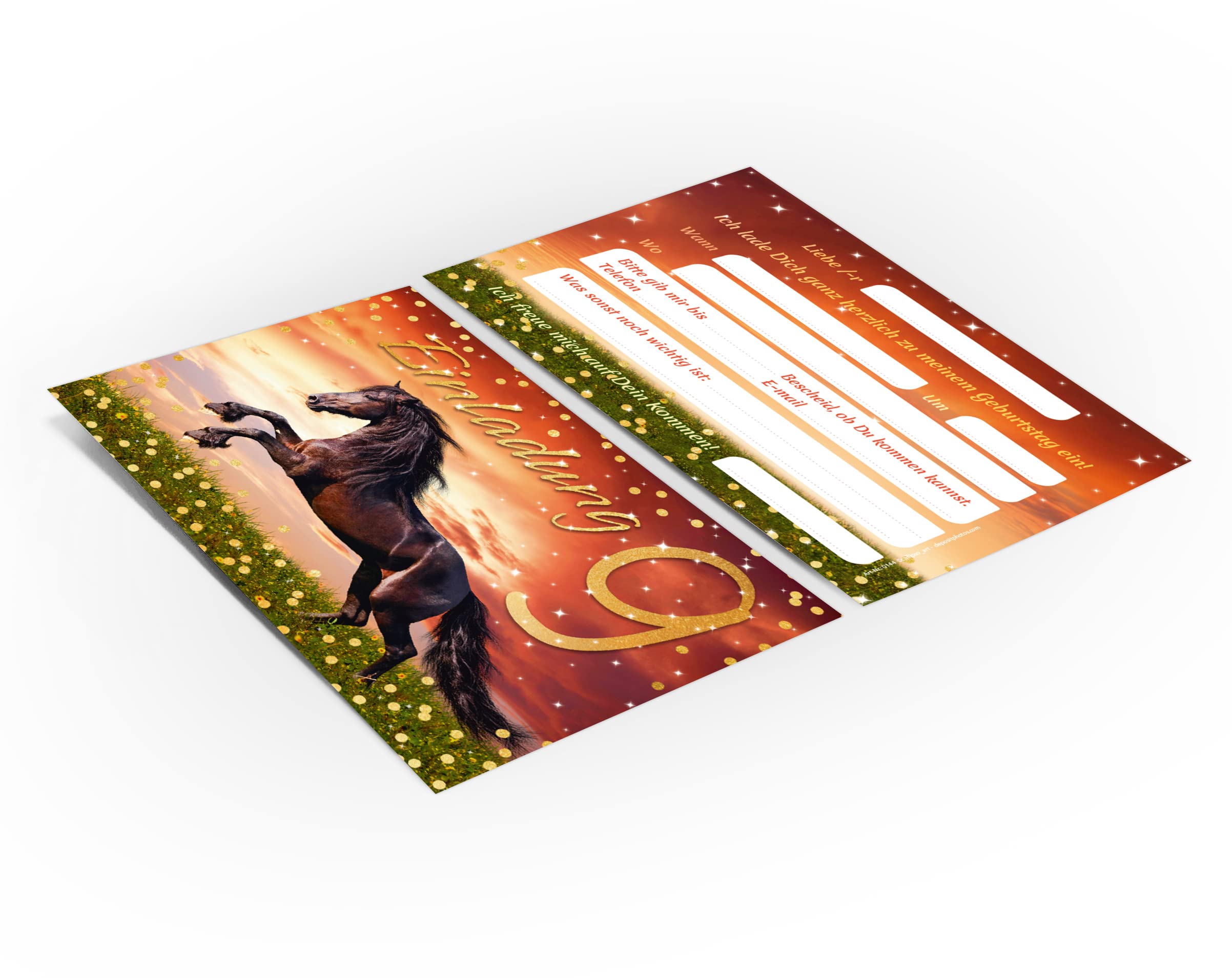 Junapack Lot De 12 Cartes D'invitation Avec 12 Enveloppes Pour 9ème Anniversaire D'enfant Neuvième Anniversaire Fille Cheval