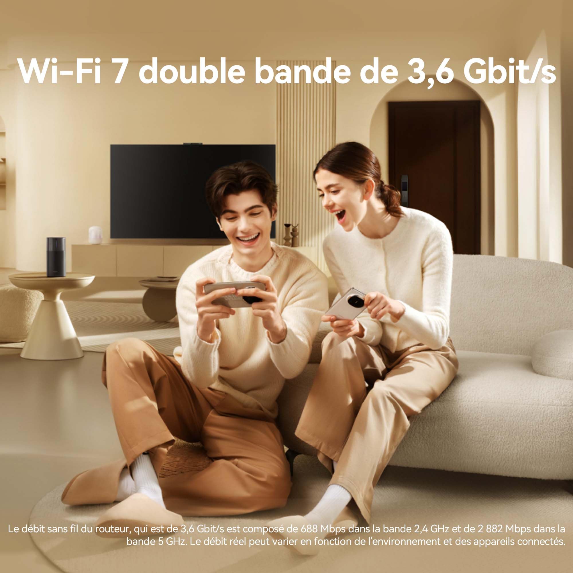 HUAWEI WiFi Mesh X1 Pro Router 2 Packs, Wi-FI 7 Double Bande de 3,6 Gbit/s, Antenne maillée transversale, 4 Ports 2.5 GE, Conception esthétique pour la Maison, Garantie de 30 Mois, Jeux