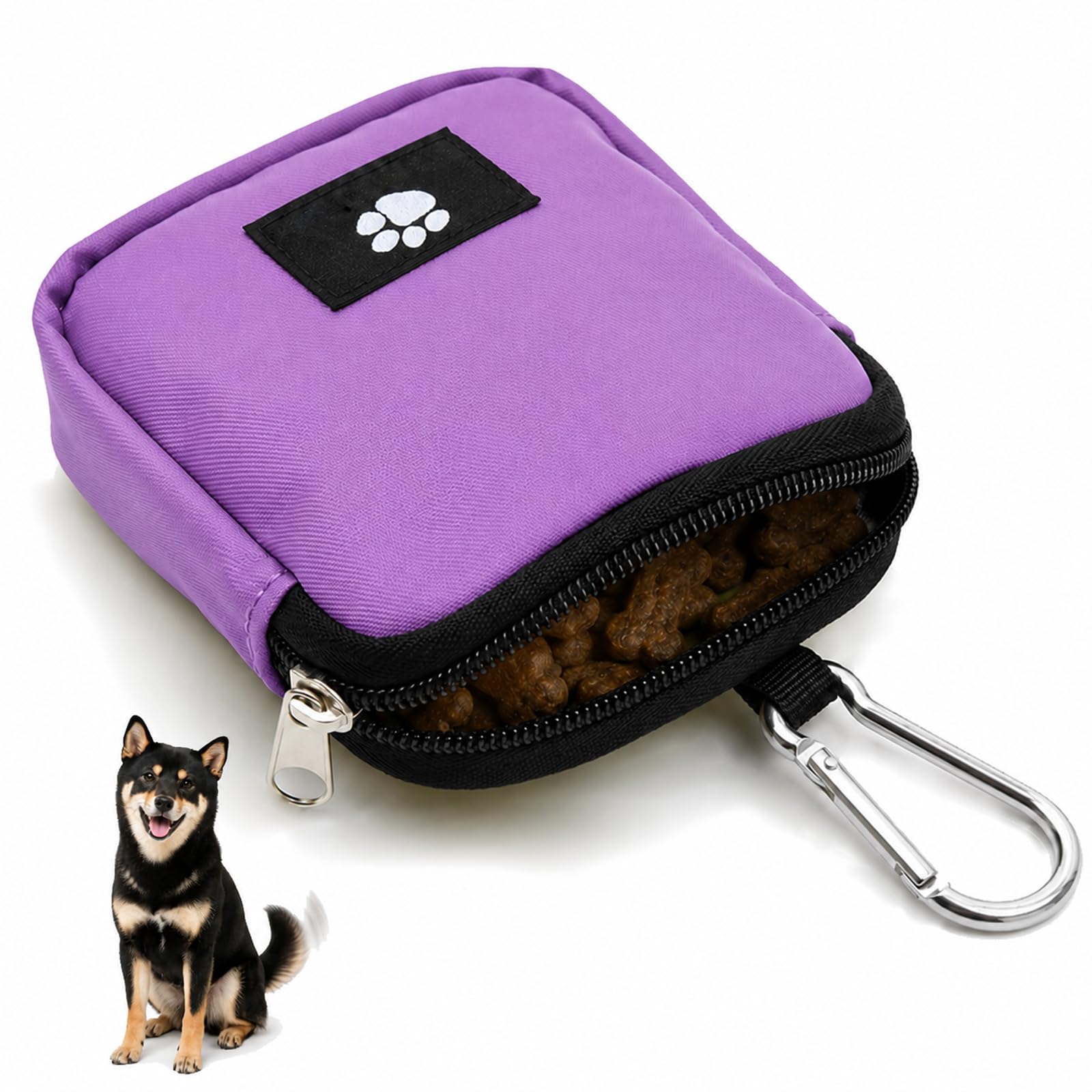 Waterproof Dog Training Pouch with Spill-Proof Zip Closure - Lightweight Foldable Waist Bag for Outdoor Pet Treats and Snacks Storage, Durable Adjustable Belt and Carabiner for Hands-Free Carrying