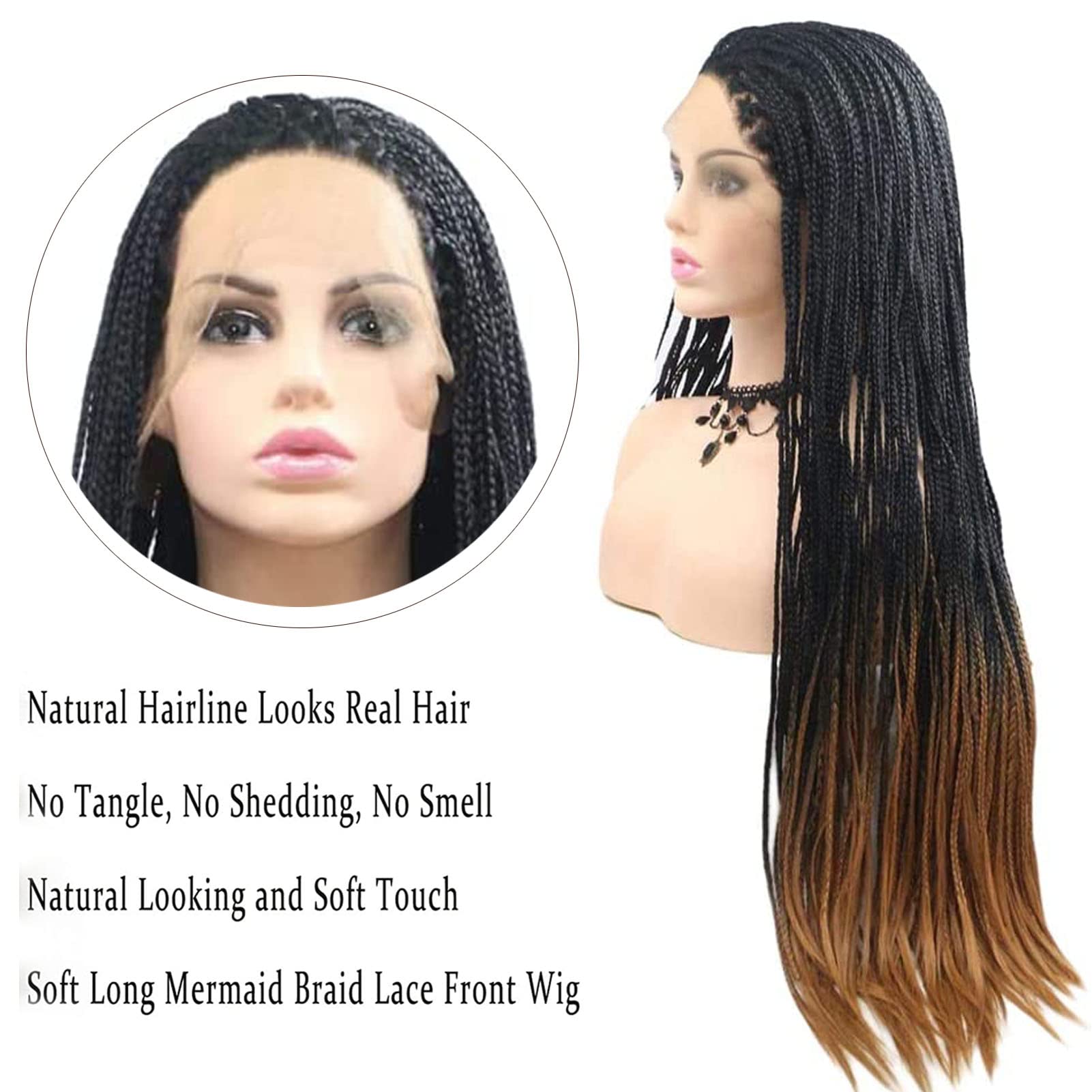 AFBeauty Knotless Braidded Lace Front Wig Long Brown Black Ombre Braided Wigs for Women Handmade Realistic Heat Resistant Glueless Box Braids Wig Great Cornrows Full Synthetic Hair Cosplay Daily 24" - Image 3