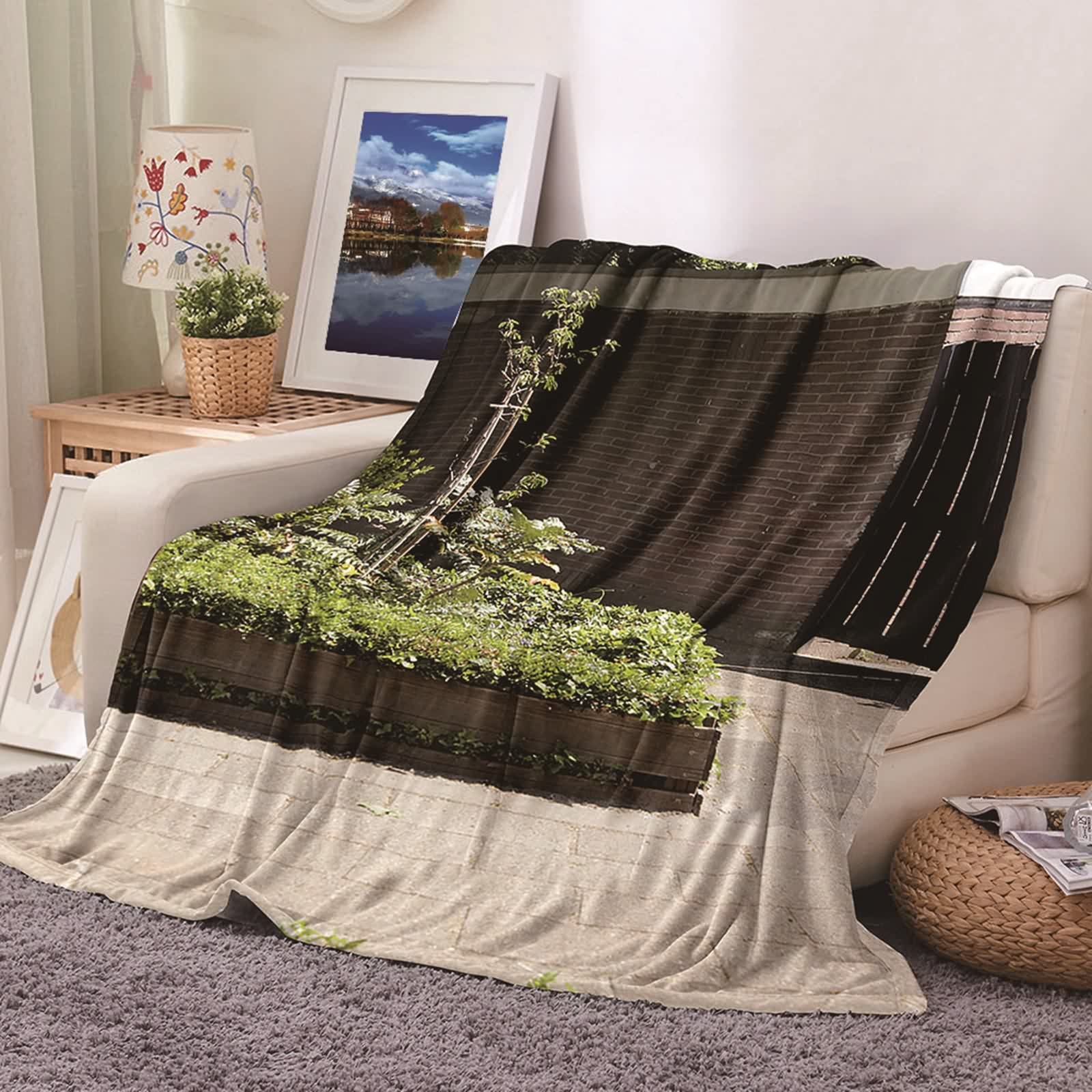 Couverture polaire flannel KnSam 100x150cm plaid vert brun pour lit et canapé