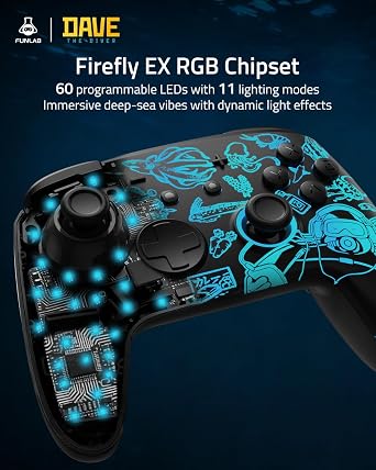 Switch 2 Pro Controller with Charging Dock FUNLAB x Dave the Diver Official Licensed - Hall Effect Sticks, Hidden-Light RGB, One-Click Wake-Up, Turbo, 2 Back Paddles, for Switch 2/OLED/PC, Collector Edition with Ocean Card
