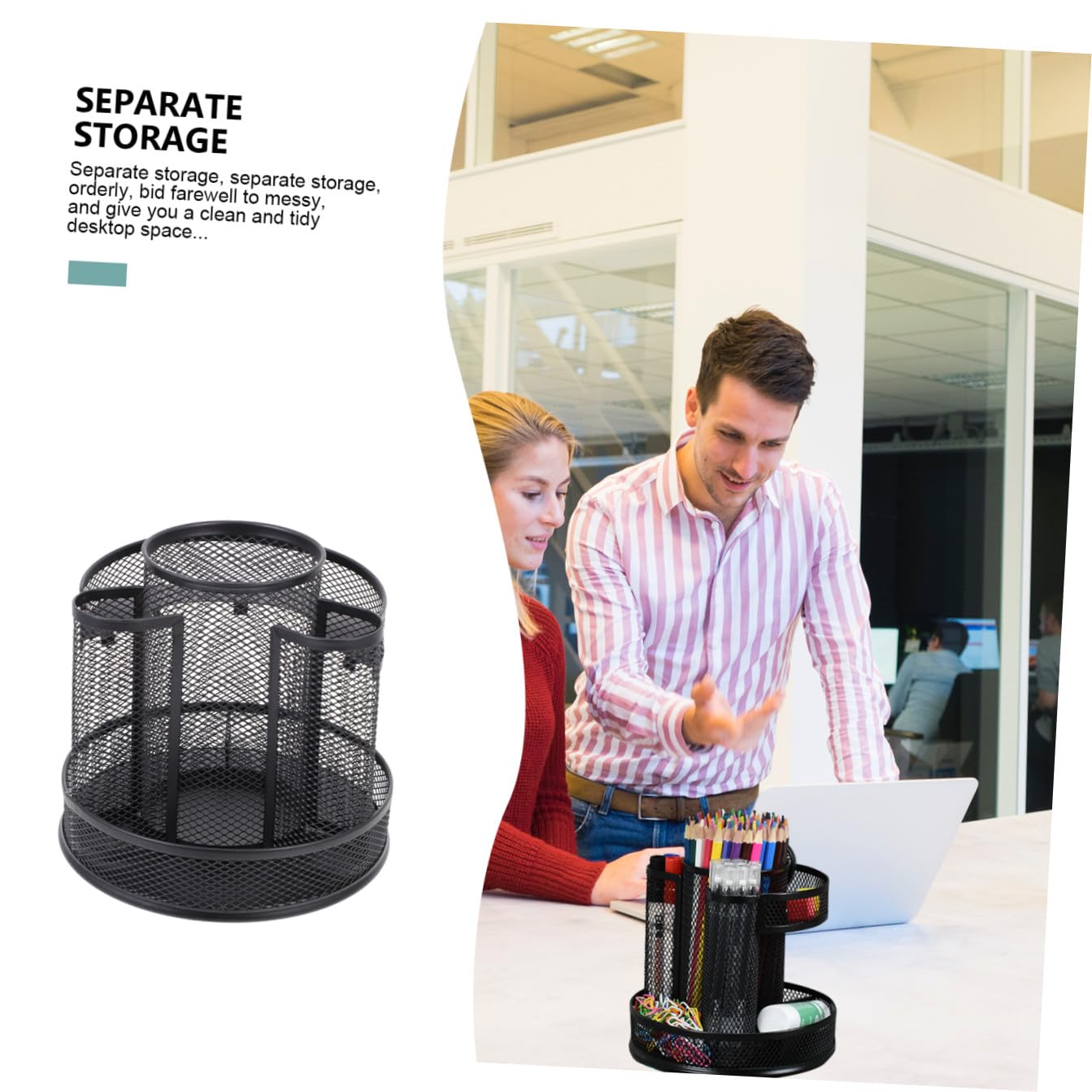 TOPBATHY Porte-stylos Rotatif en Fer Noir, Boîte de Rangement Bureau