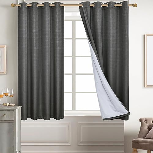 Miniatura 125 de Diraysid Cortinas 100% opacas de lino blanco para dormitorio, con ojales, aislamiento térmico, cortinas de oscurecimiento de habitación (2 paneles,