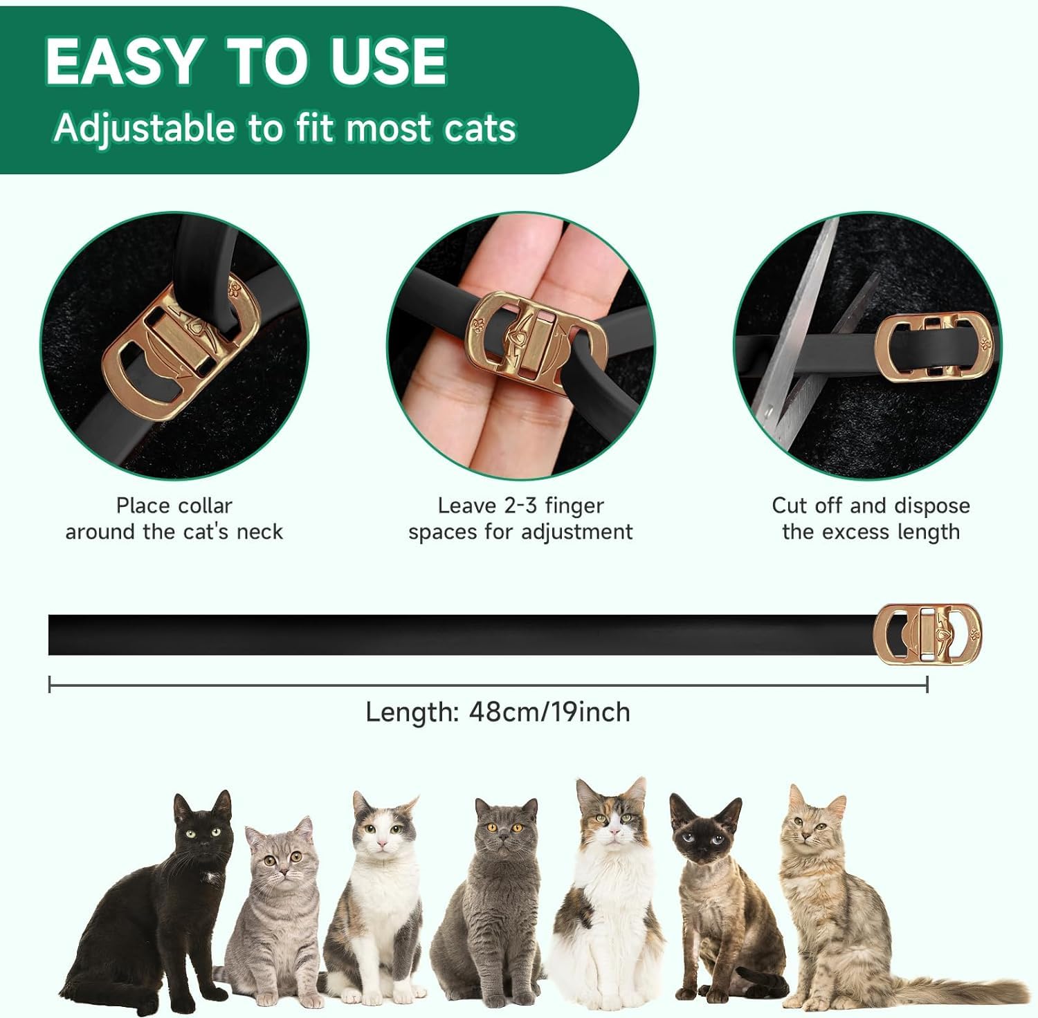 Woyamay Collier Anti Puces pour Chat, 4 Pièce Collier Chat Anti Puces et Tiques Réglable, Collier Anti Tique Chat pour Chatons Moyens et Grands, Noir