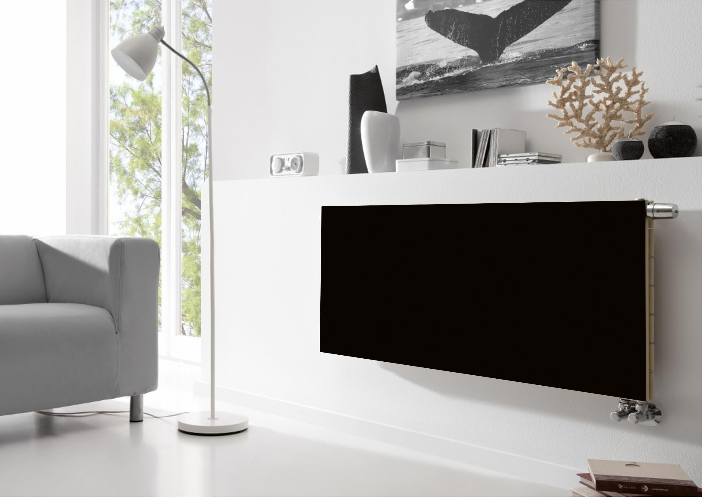 Magnetische Heizkörperverkleidung - 100x60 cm - Magnet Heizkörperabdeckung - Motiv Schwarz - Wasserdicht Erhöhte Abriebfestigkeit Paneel-Heizkörperabdeckung
