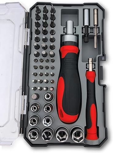 Apollo Tools Versátil juego de herramientas métricas de 55 piezas con destornillador de trinquete, destornillador de puntas de precisión, broca de