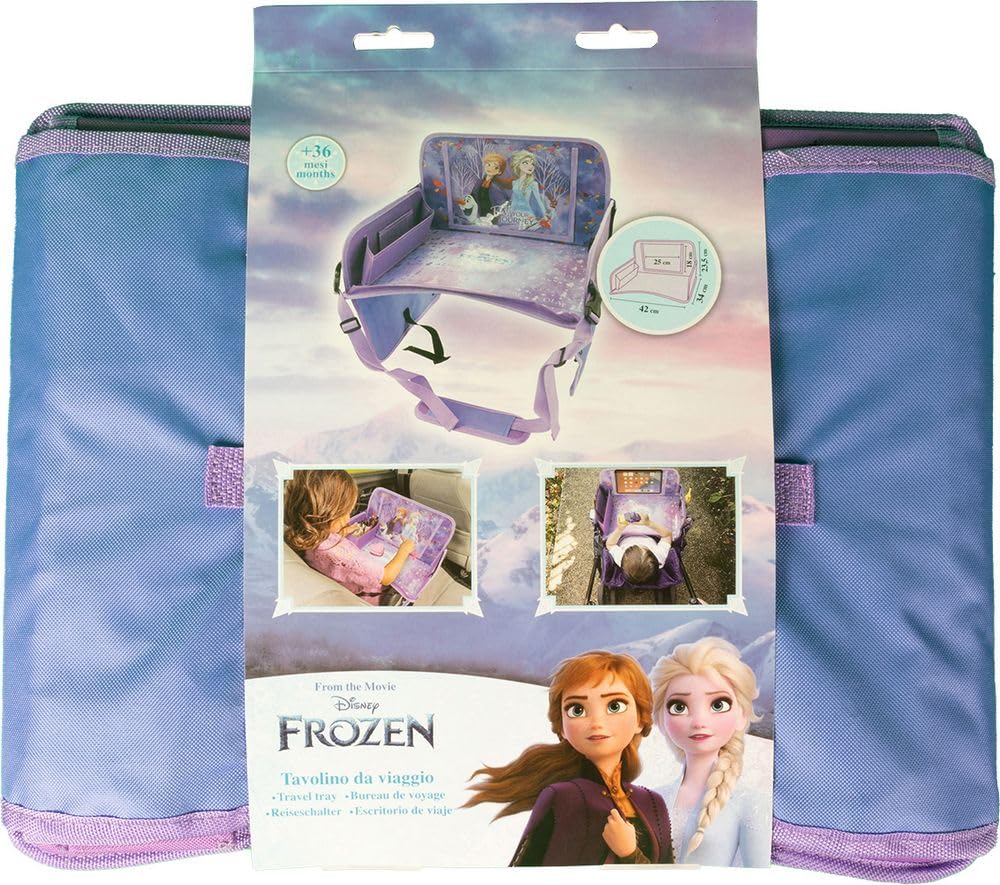 Tataway Disney Reine des Neiges Table de Voyage Auto - Plateau Fille avec Graphiques Elsa Anna Olaf - Confortable et réglable - Table avec Poches de Rangement - Étagère Multifonction pour Dessins et