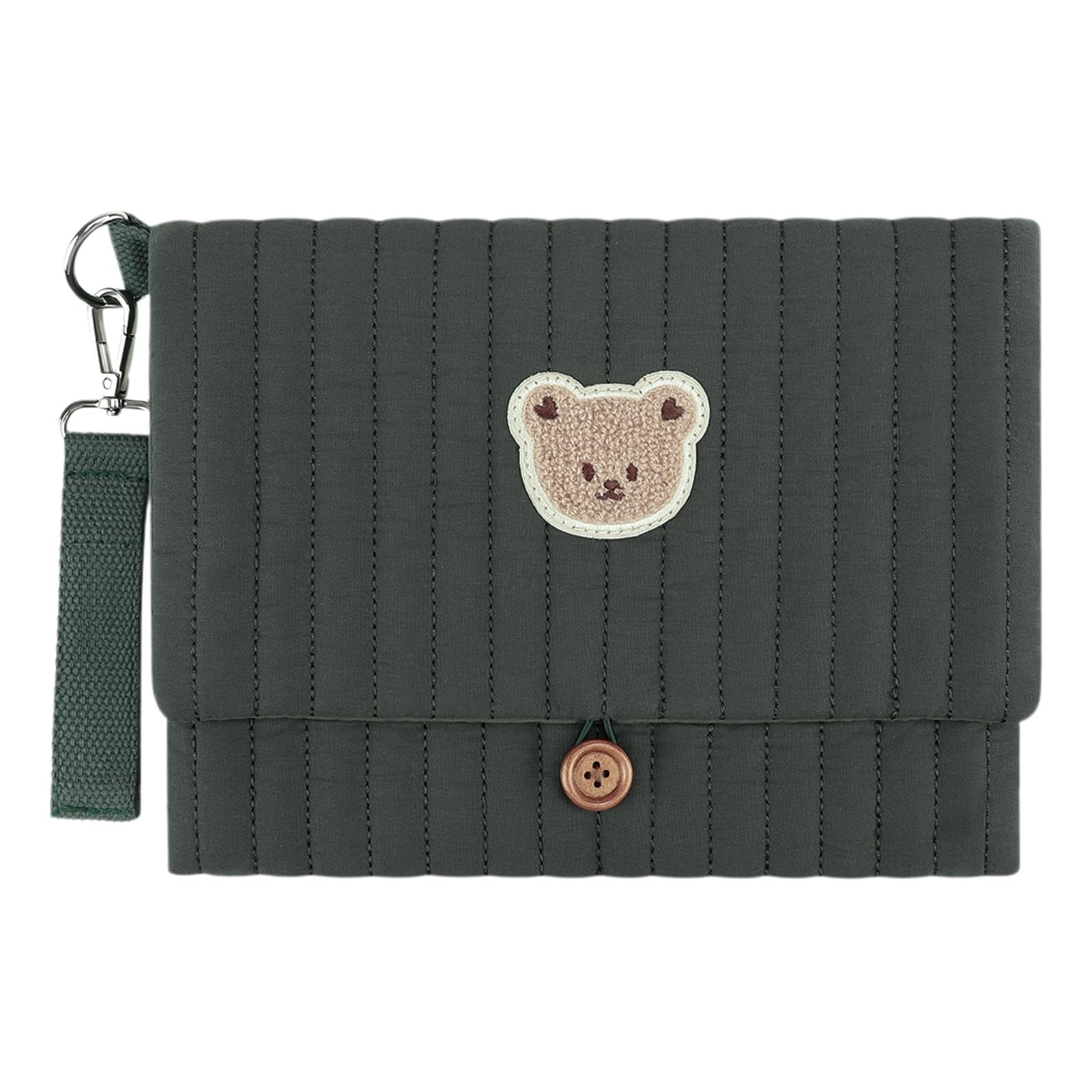 Introti Cute Bear Embroidery Mini Travel Diaper Bag Organizer, Waterproof Diaper Pouch with Stroller Attachment & Wipes Pocket, Multiple Pockets Baby Storage Bag for Mom Travel Daily Use