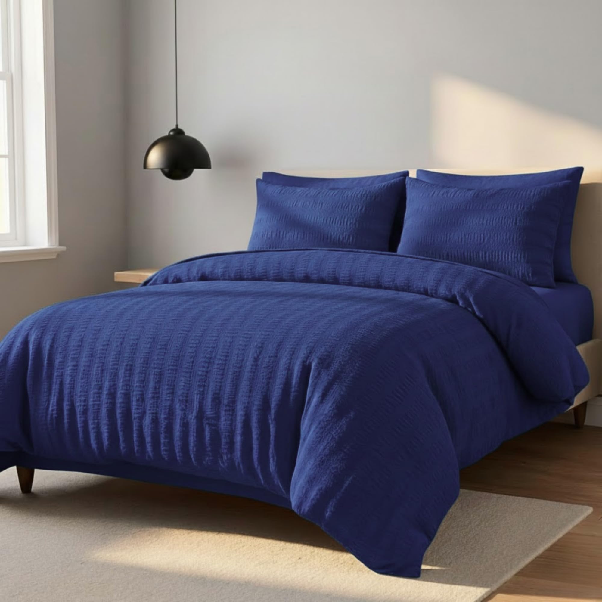 Z&A Homz Z&A Bedding Super King Seersucker Duvet Cover Royal Blue - Breathable & Washable Comforter with Pillowcases - Luxury Soft Brushed Microfiber Quilt Cover - Easy Care Comforter Set — image 1