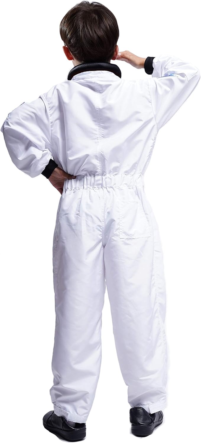 Maxim Party Supplies Kids Astronaut Costume Space Suit Onesie With Embroidered Patches And Pockets For Children, Boys, Toddlers (6/8, White) - Image 4