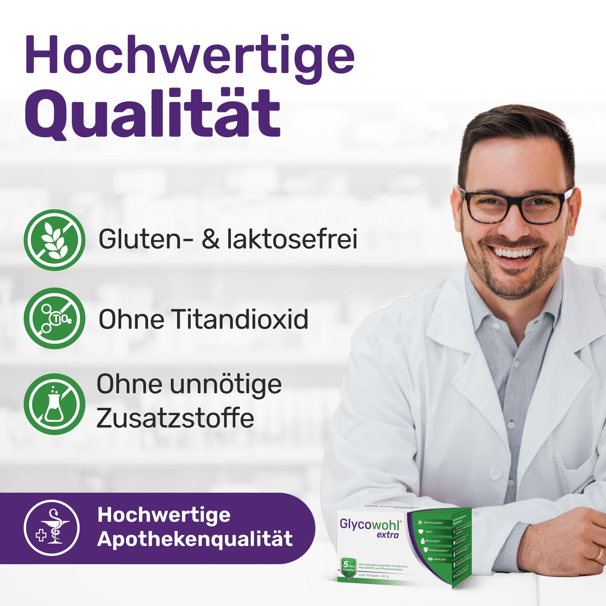 Glycowohl Extra Blutzucker Komplex – mit Chrom, OPC & Maulbeerblattextrakt | Chrom trägt zur Aufrechterhaltung eines normalen Blutzuckerspiegels bei · OPC, Maulbeerblatt, Vitaminen & CoQ10
