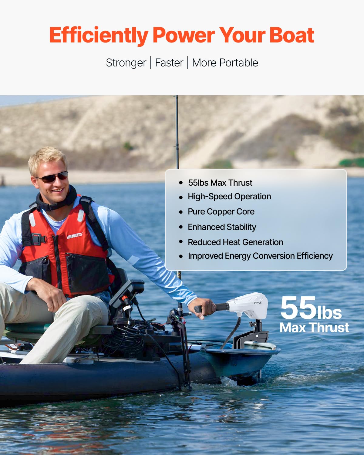 VEVOR Motore Elettrico per Barca da Pesca alla Traina, Fuoribordo 12V 55 libbre 8 Velocità