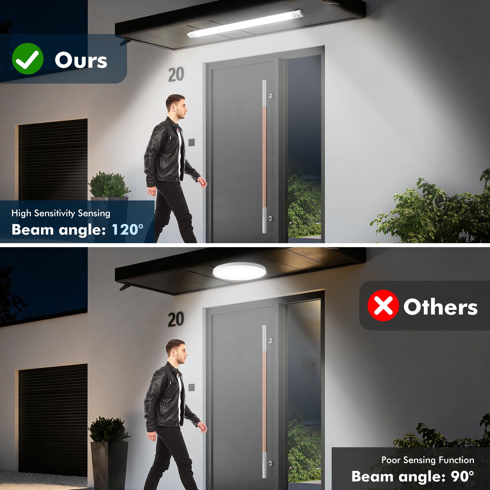 4 lámparas LED para habitaciones húmedas 120cm con sensor de movimiento | Tubo fluorescente 40W, lámpara LED para taller, plafón | 6500K, blanco frío