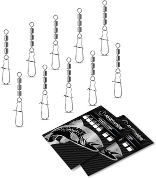 AMZfishing 10 x High-Speed Swivels with Fastlock Carabiner Triple Swivels Fishing Swivels Trout Swivels Fishing Accessories Trout Bait Swivel Assortment Fishing Swivels HS-Fastlock 10 12